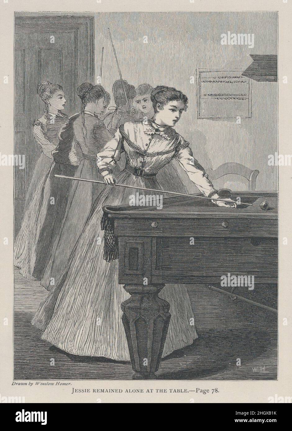 Jessie rimase solo al tavolo (la Galassia, una rivista illustrata di lettura divertente, Vol. VI) Luglio 1868 dopo Winslow Homer American nello stesso tempo creò soggetti legati alla vita quotidiana e alla Guerra civile per 'Harper's Weekly', Omer disegnò immagini ispirate da storie letterarie per 'The Galaxy', una rivista mensile fondata nel 1868. Questo esempio si riferisce a 'Beechdale' di Mary Virginia Terhune (Née Hawes) che ha pubblicato con il nome di Marion Harland. Jessie rimase solo al tavolo (The Galaxy, un magazine illustrato di lettura divertente, Vol. VI). Dopo Winslow Home Foto Stock