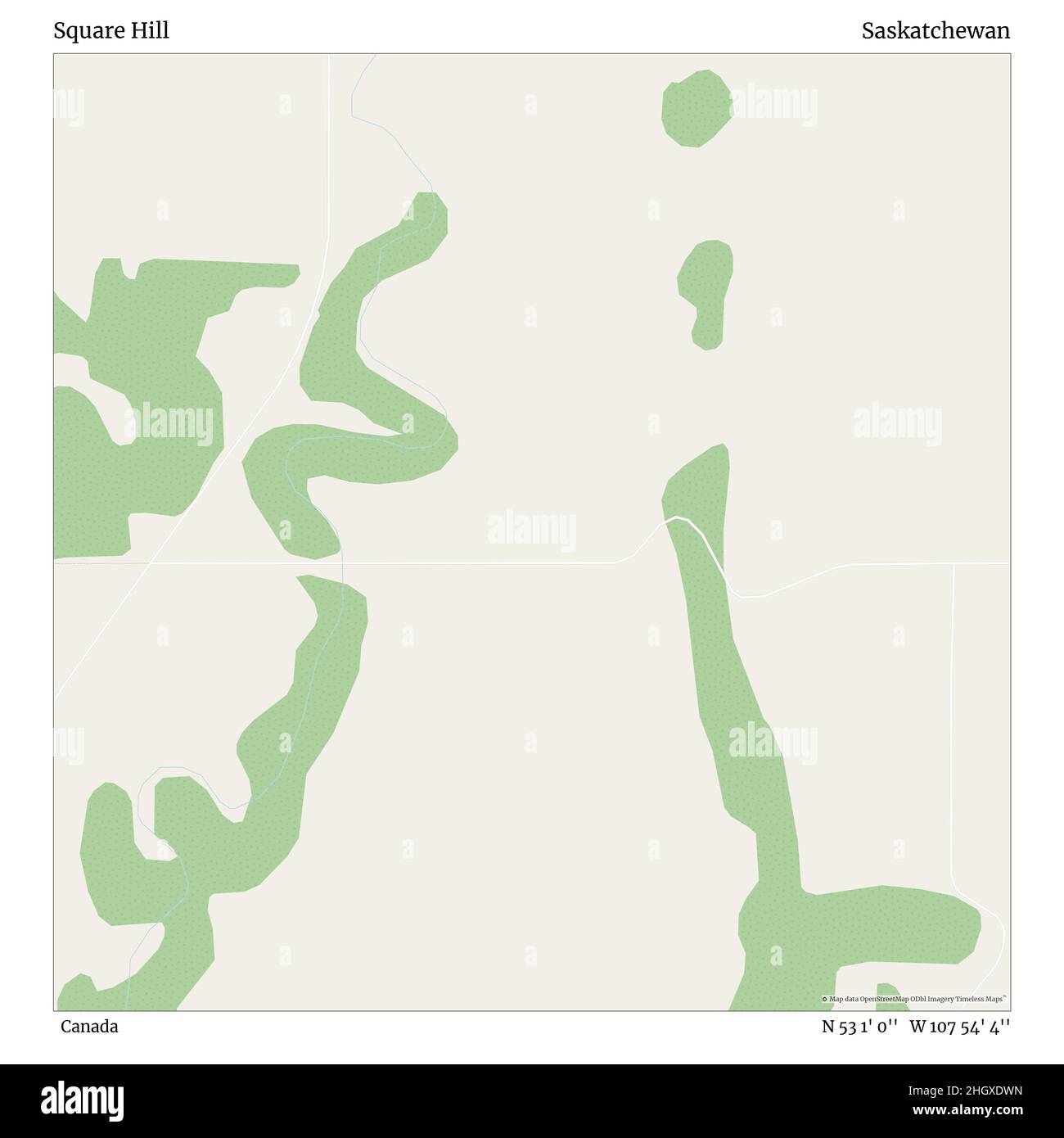 Square Hill, Canada, Saskatchewan, N 53 1' 0'', W 107 54' 4''', mappa, Mappa senza tempo pubblicata nel 2021. Viaggiatori, esploratori e avventurieri come Florence Nightingale, David Livingstone, Ernest Shackleton, Lewis and Clark e Sherlock Holmes si sono affidati alle mappe per pianificare i viaggi verso gli angoli più remoti del mondo, Timeless Maps sta mappando la maggior parte delle località del mondo, mostrando il successo di grandi sogni Foto Stock