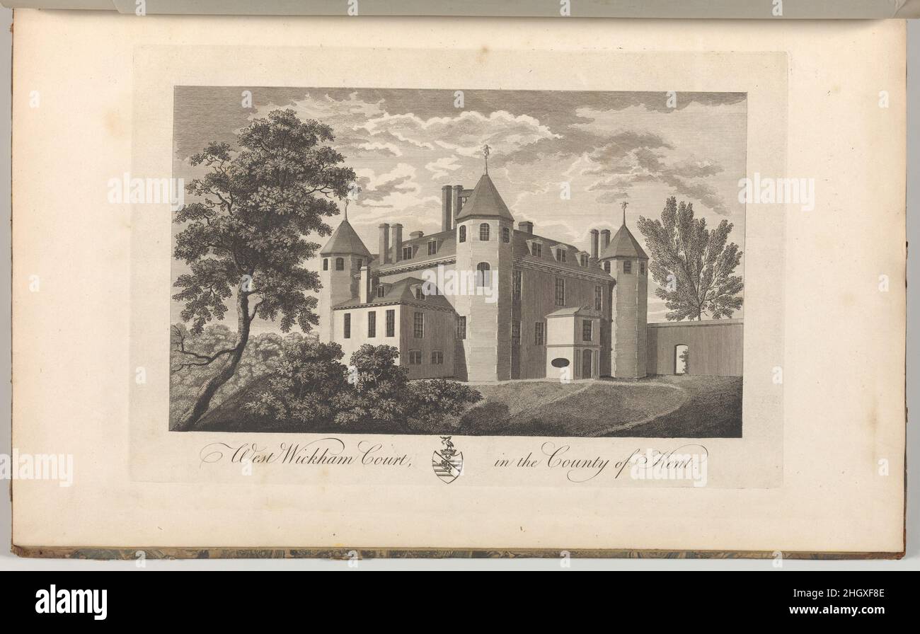 West Wickham Court nella Contea di Kent, da Edward Hasted's, The History and Topographical Survey of the County of Kent, vol. 1-3 1777–90 Anonymous, British, 18th Century Plate 16, vol. I, tardo la sede di Sir Samuel Lennard, Bart, e ora di Miss Mary Lennard, suo discendente, E da lei dato al lavoro. Vedere 2014.599.1–.30 per i commenti. West Wickham Court nella contea di Kent, da Edward Hasted's, la storia e topografia della contea di Kent, vol. 1-3. Anonimo, britannico, 18th secolo. 1777–90. Incisione e incisione. Libri Foto Stock