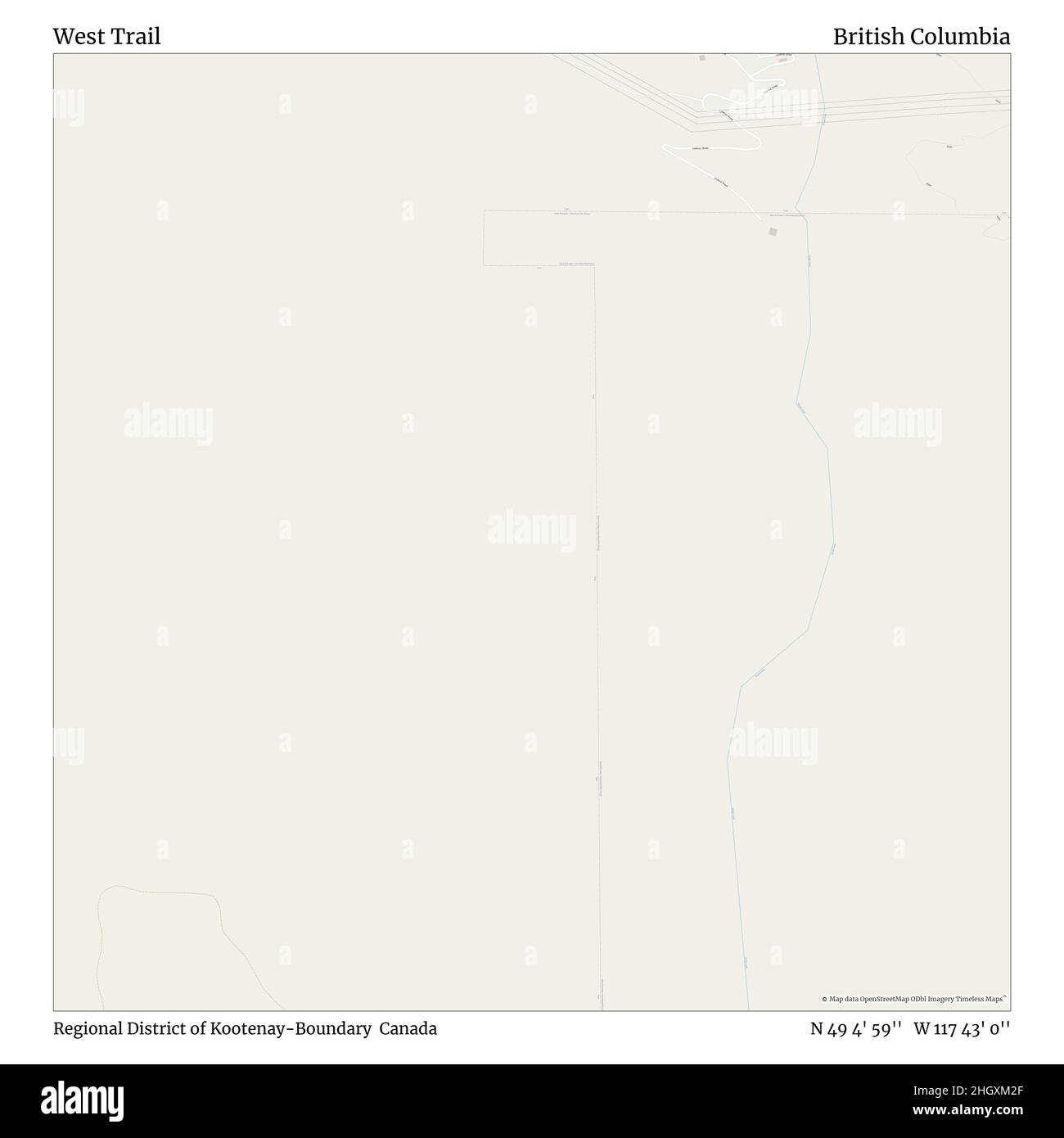 West Trail, Regional District of Kootenay-Boundary, Canada, British Columbia, N 49 4' 59''', W 117 43' 0''', map, Timeless Map published in 2021. Viaggiatori, esploratori e avventurieri come Florence Nightingale, David Livingstone, Ernest Shackleton, Lewis and Clark e Sherlock Holmes si sono affidati alle mappe per pianificare i viaggi verso gli angoli più remoti del mondo, Timeless Maps sta mappando la maggior parte delle località del mondo, mostrando il successo di grandi sogni Foto Stock