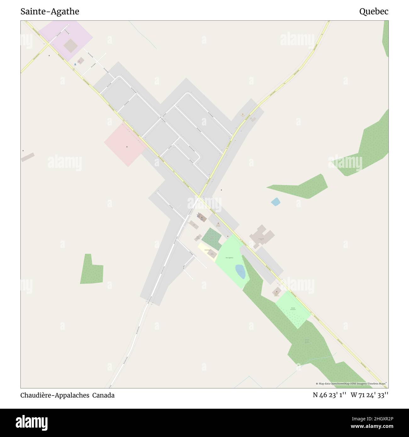 Sainte-Agathe, Chaudière-Appalaches, Canada, Quebec, N 46 23' 1'', W 71 24' 33''', mappa, Mappa senza tempo pubblicata nel 2021. Viaggiatori, esploratori e avventurieri come Florence Nightingale, David Livingstone, Ernest Shackleton, Lewis and Clark e Sherlock Holmes si sono affidati alle mappe per pianificare i viaggi verso gli angoli più remoti del mondo, Timeless Maps sta mappando la maggior parte delle località del mondo, mostrando il successo di grandi sogni Foto Stock