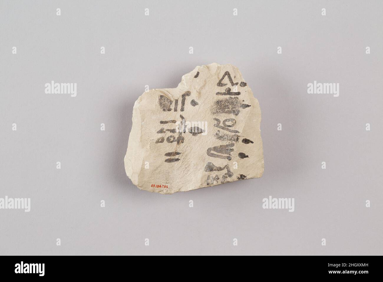 Ostracon inscritto con segni di identità e il nome della famiglia femminile ca. 1153–1143 a.C. nuovo regno, Ramesside Ostraca (plurale per ostracon) sono potherds usati come superfici su cui scrivere o disegnare. Il termine è usato, per estensione, per riferirsi a trucioli di calcare, che sono stati impiegati per scopi simili. Nonostante le loro umili apparenze, straca porta una vasta gamma di immagini e testi, tra cui documenti amministrativi, testi letterari, e raffigurazioni di figure reali e divine. I testi sono stati scritti principalmente con penna a canna e inchiostro di due colori, rosso e nero, e inscritti in hieratic, Th Foto Stock