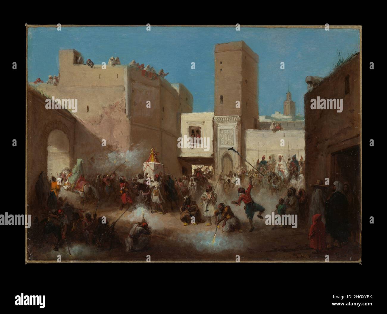 Processione nuziale Victor Eeckhout sulla base dell'iscrizione visibile in basso a destra di questa foto non datata, Eeckhout evidentemente testimoniato questa vivace scena a Fez. Processione di nozze. Victor Eeckhout (Belgio, Anversa 1821–1879 Tangeri). Olio su tela. Dipinti Foto Stock