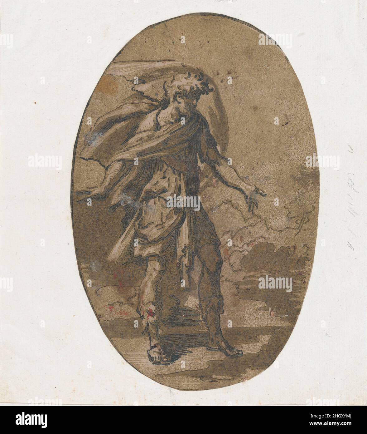 Olympus (sorpresa) ca. 1540–50 Niccolò Vicentino Italiano. Olympus (sorpresa). Niccolò Vicentino (italiano, attivo ca. 1510–ca. 1550). ca. 1540–50. Legno chiaroscuro tagliato da tre blocchi in marrone; primo stato di sei. Stampa Foto Stock
