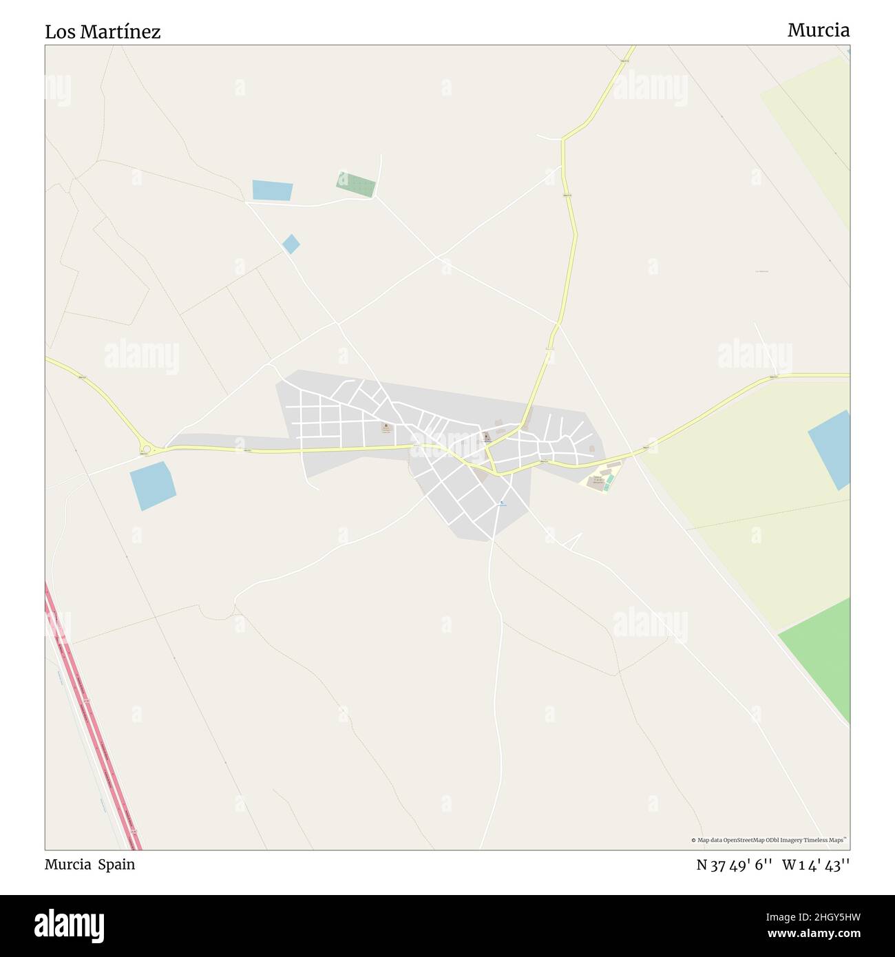 Los Martínez, Murcia, Spagna, Murcia, N 37 49' 6'', W 1 4' 43''', mappa, mappa senza tempo pubblicata nel 2021. Viaggiatori, esploratori e avventurieri come Florence Nightingale, David Livingstone, Ernest Shackleton, Lewis and Clark e Sherlock Holmes si sono affidati alle mappe per pianificare i viaggi verso gli angoli più remoti del mondo, Timeless Maps sta mappando la maggior parte delle località del mondo, mostrando il successo di grandi sogni Foto Stock