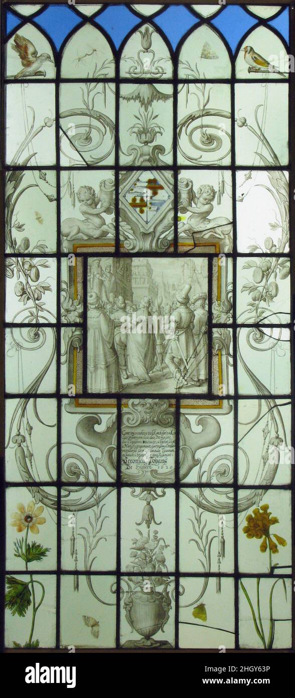 Uomo che si rivolge a una folla (uno dei due) 1620 olandese. Uomo che si rivolge a una folla (uno di due). Olandese. 1620. Vetrate. Vetrate Foto Stock