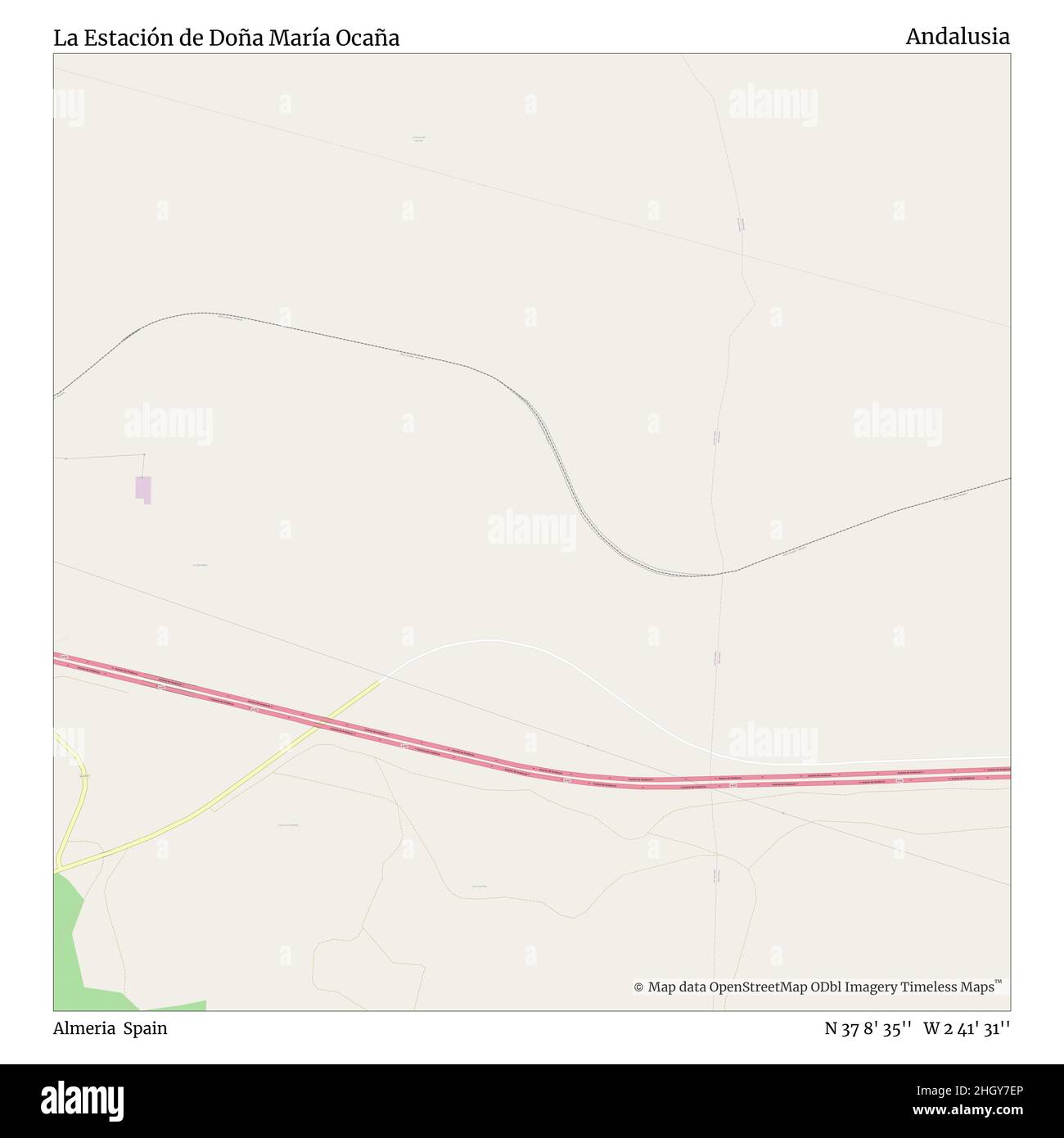 La Estación de Doña María Ocaña, Almeria, Spagna, Andalusia, N 37 8' 35'', W 2 41' 31''', mappa, mappa senza tempo pubblicata nel 2021. Viaggiatori, esploratori e avventurieri come Florence Nightingale, David Livingstone, Ernest Shackleton, Lewis and Clark e Sherlock Holmes si sono affidati alle mappe per pianificare i viaggi verso gli angoli più remoti del mondo, Timeless Maps sta mappando la maggior parte delle località del mondo, mostrando il successo di grandi sogni Foto Stock