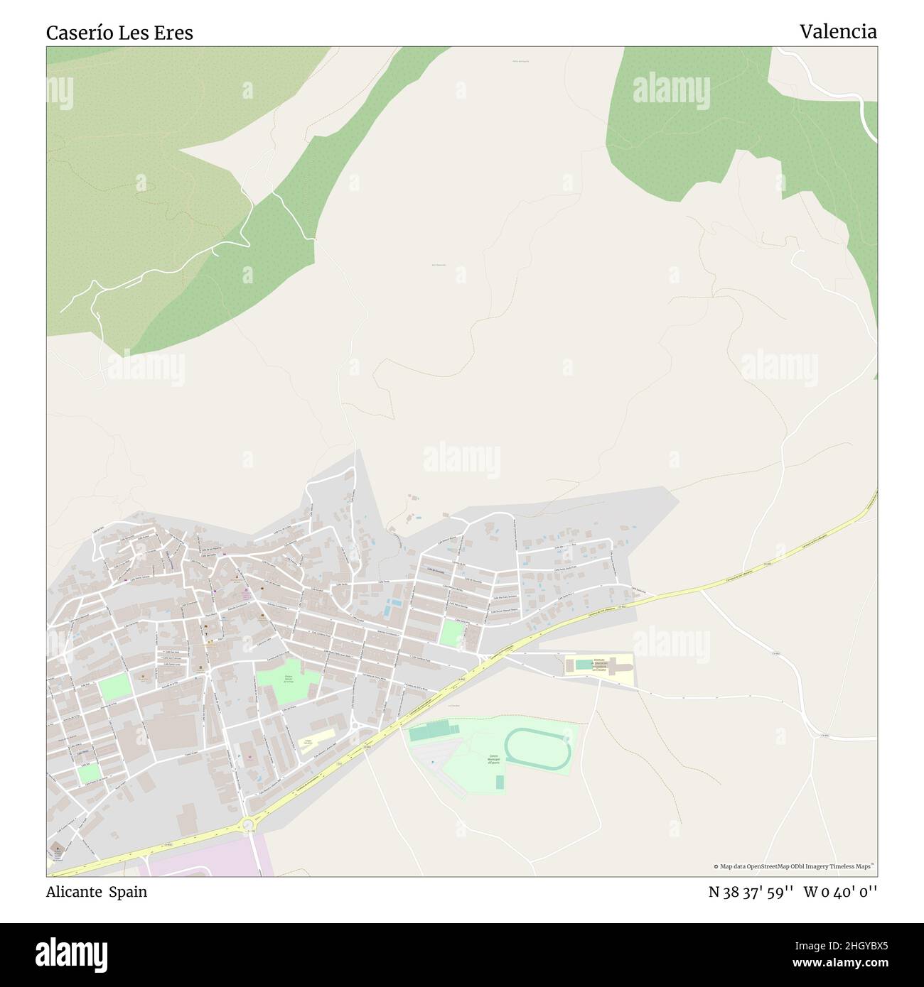 Caserío Les Eres, Alicante, Spagna, Valencia, N 38 37' 59'', W 0 40' 0''',  mappa, mappa senza tempo pubblicata nel 2021. Viaggiatori, esploratori e  avventurieri come Florence Nightingale, David Livingstone, Ernest  Shackleton,