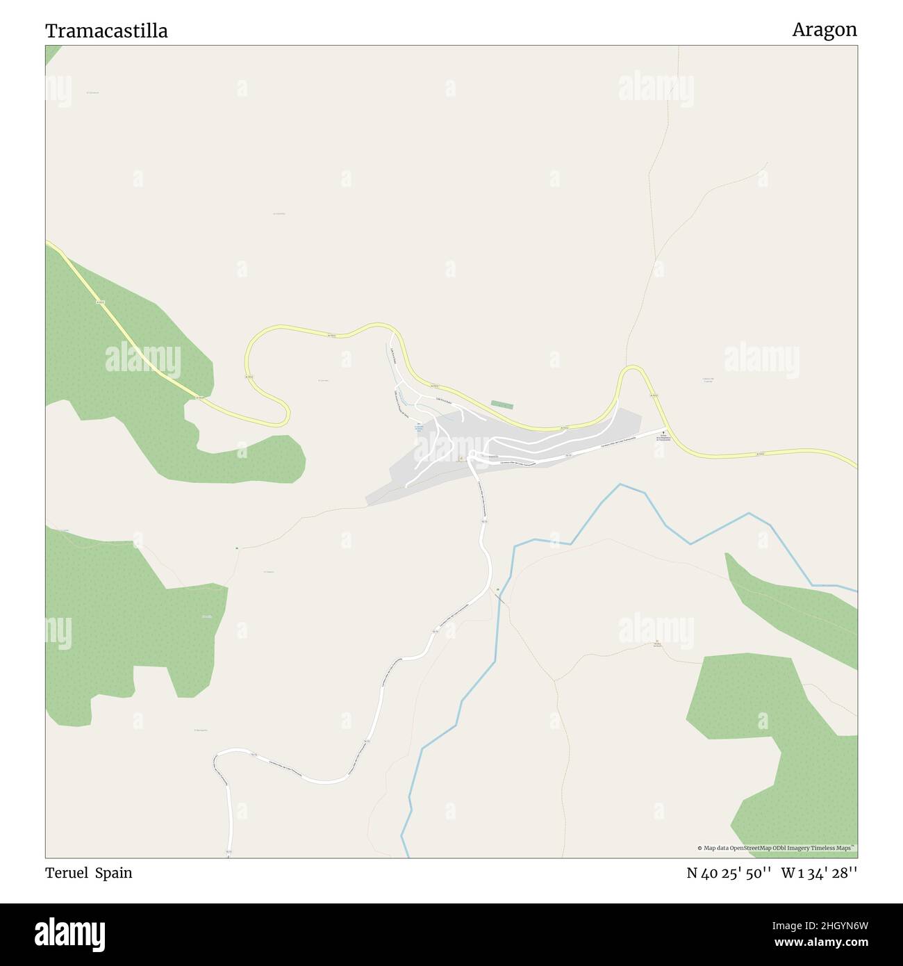 Tramacastilla, Teruel, Spagna, Aragona, N 40 25' 50'', W 1 34' 28''', mappa, Mappa senza tempo pubblicata nel 2021. Viaggiatori, esploratori e avventurieri come Florence Nightingale, David Livingstone, Ernest Shackleton, Lewis and Clark e Sherlock Holmes si sono affidati alle mappe per pianificare i viaggi verso gli angoli più remoti del mondo, Timeless Maps sta mappando la maggior parte delle località del mondo, mostrando il successo di grandi sogni Foto Stock