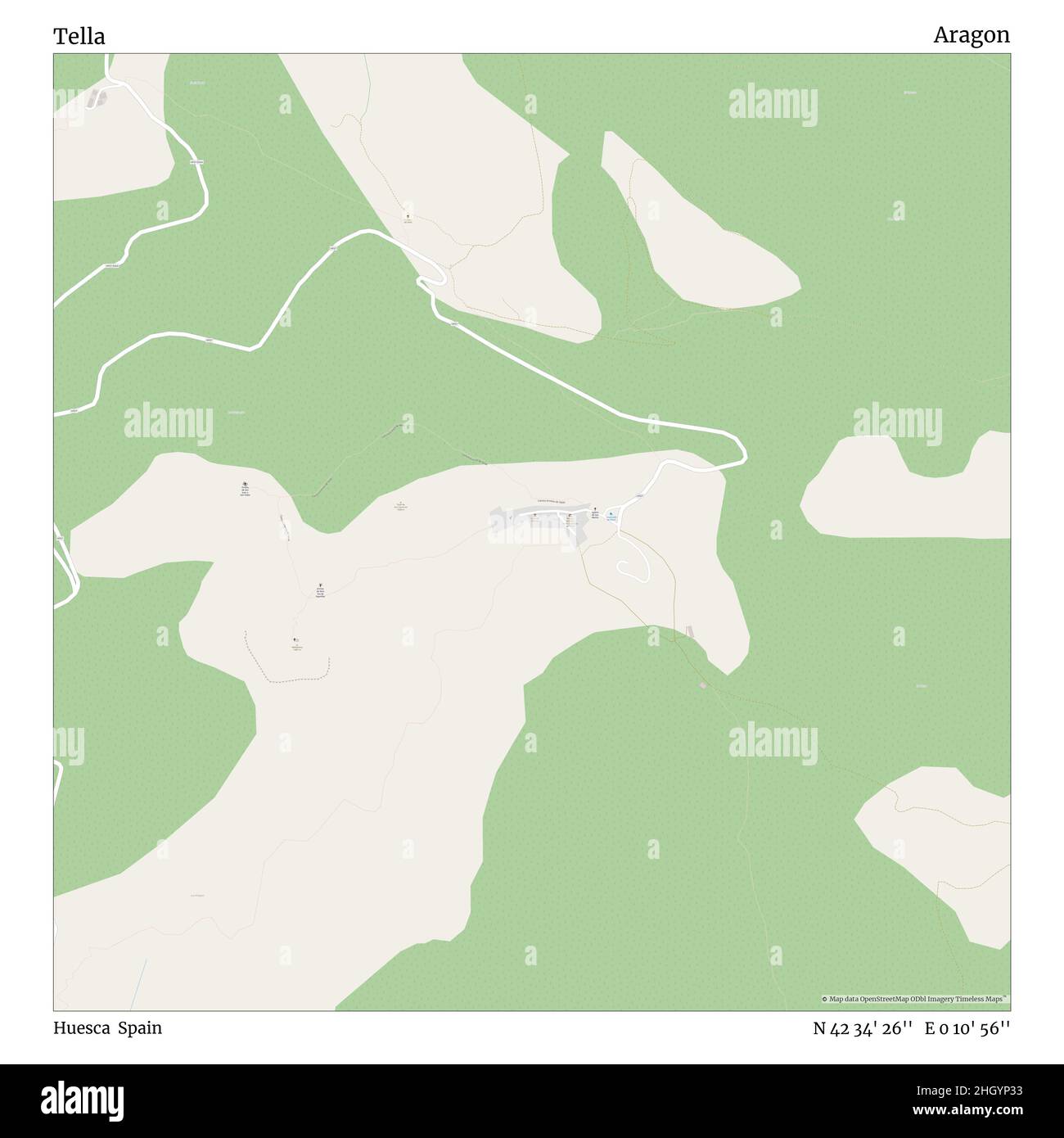 Tella, Huesca, Spagna, Aragona, N 42 34' 26'', e 0 10' 56''', mappa, Mappa senza tempo pubblicata nel 2021. Viaggiatori, esploratori e avventurieri come Florence Nightingale, David Livingstone, Ernest Shackleton, Lewis and Clark e Sherlock Holmes si sono affidati alle mappe per pianificare i viaggi verso gli angoli più remoti del mondo, Timeless Maps sta mappando la maggior parte delle località del mondo, mostrando il successo di grandi sogni Foto Stock