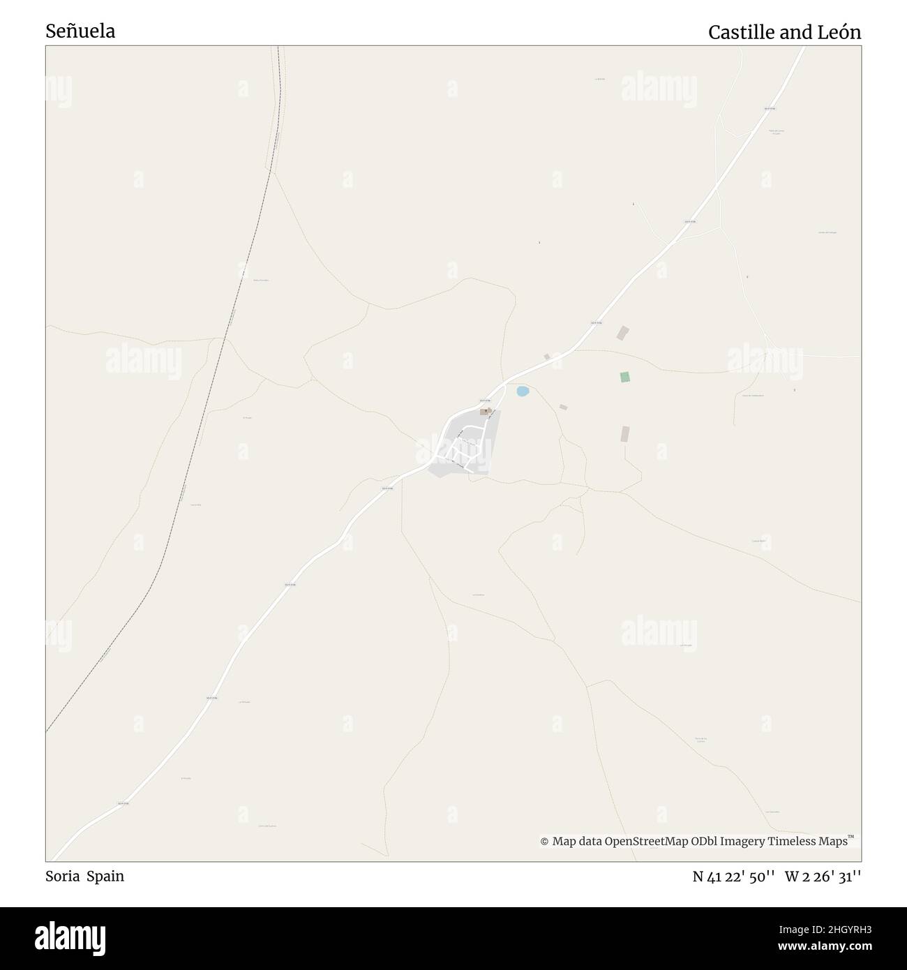 Señuela, Soria, Spagna, Castille e León, N 41 22' 50'', W 2 26' 31''', mappa, mappa senza tempo pubblicata nel 2021. Viaggiatori, esploratori e avventurieri come Florence Nightingale, David Livingstone, Ernest Shackleton, Lewis and Clark e Sherlock Holmes si sono affidati alle mappe per pianificare i viaggi verso gli angoli più remoti del mondo, Timeless Maps sta mappando la maggior parte delle località del mondo, mostrando il successo di grandi sogni Foto Stock