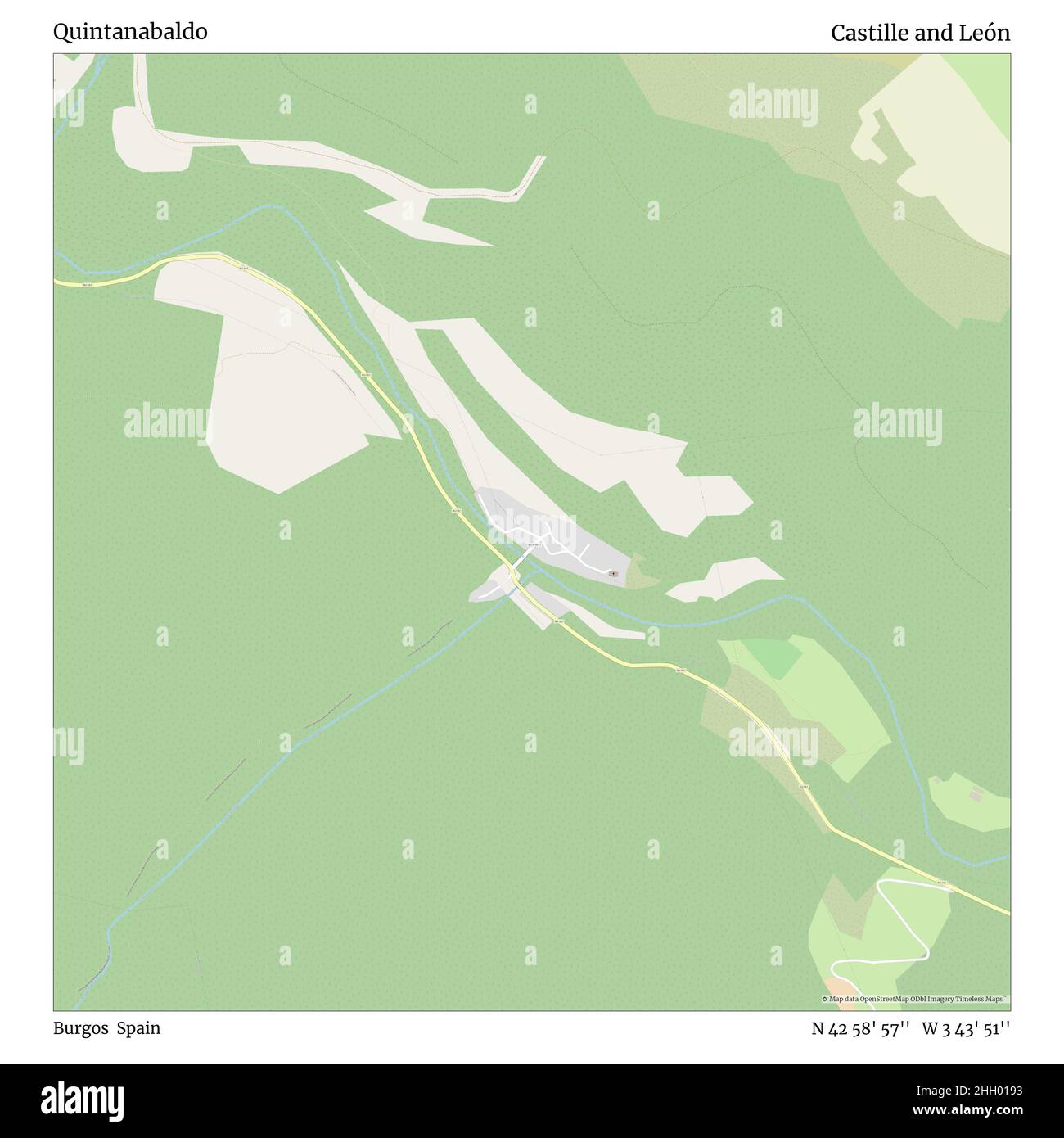 Quintanabaldo, Burgos, Spagna, Castiglia e León, N 42 58' 57'', W 3 43' 51''', mappa, mappa senza tempo pubblicata nel 2021. Viaggiatori, esploratori e avventurieri come Florence Nightingale, David Livingstone, Ernest Shackleton, Lewis and Clark e Sherlock Holmes si sono affidati alle mappe per pianificare i viaggi verso gli angoli più remoti del mondo, Timeless Maps sta mappando la maggior parte delle località del mondo, mostrando il successo di grandi sogni Foto Stock