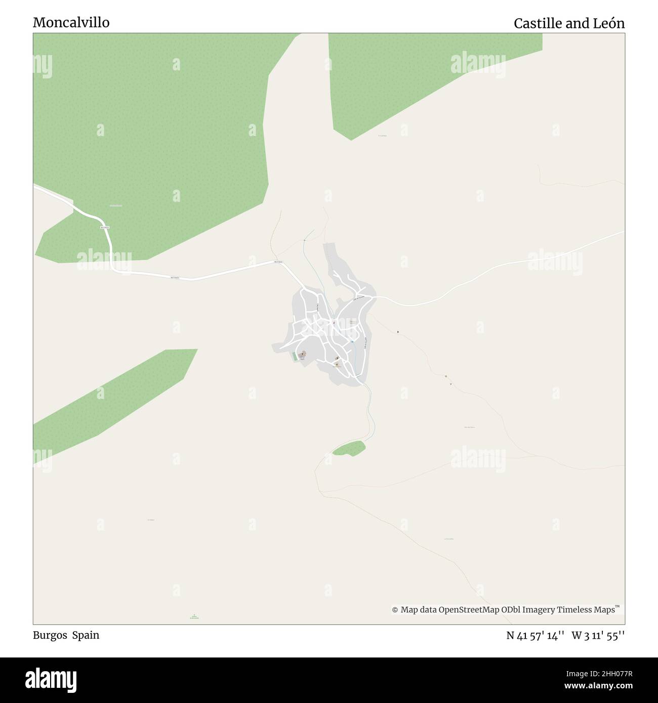 Moncalvillo, Burgos, Spagna, Castiglia e León, N 41 57' 14'', W 3 11' 55''', mappa, mappa senza tempo pubblicata nel 2021. Viaggiatori, esploratori e avventurieri come Florence Nightingale, David Livingstone, Ernest Shackleton, Lewis and Clark e Sherlock Holmes si sono affidati alle mappe per pianificare i viaggi verso gli angoli più remoti del mondo, Timeless Maps sta mappando la maggior parte delle località del mondo, mostrando il successo di grandi sogni Foto Stock