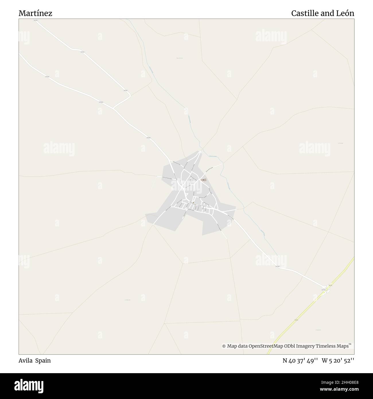 Martínez, Avila, Spagna, Castille e León, N 40 37' 49'', W 5 20' 52''', mappa, mappa senza tempo pubblicata nel 2021. Viaggiatori, esploratori e avventurieri come Florence Nightingale, David Livingstone, Ernest Shackleton, Lewis and Clark e Sherlock Holmes si sono affidati alle mappe per pianificare i viaggi verso gli angoli più remoti del mondo, Timeless Maps sta mappando la maggior parte delle località del mondo, mostrando il successo di grandi sogni Foto Stock