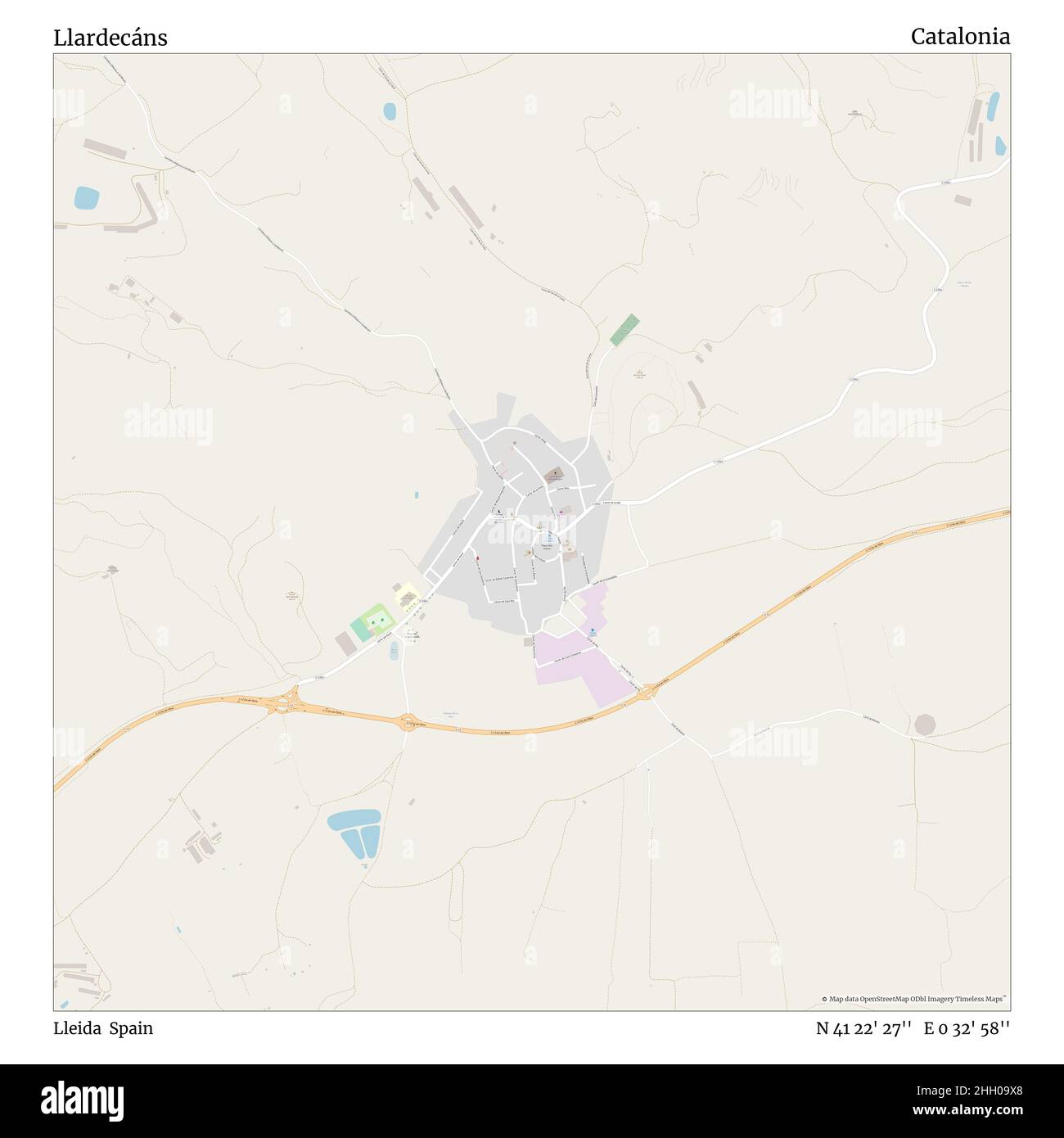 Llardecáns, Lleida, Spagna, Catalogna, N 41 22' 27'', e 0 32' 58''', mappa, mappa senza tempo pubblicata nel 2021. Viaggiatori, esploratori e avventurieri come Florence Nightingale, David Livingstone, Ernest Shackleton, Lewis and Clark e Sherlock Holmes si sono affidati alle mappe per pianificare i viaggi verso gli angoli più remoti del mondo, Timeless Maps sta mappando la maggior parte delle località del mondo, mostrando il successo di grandi sogni Foto Stock