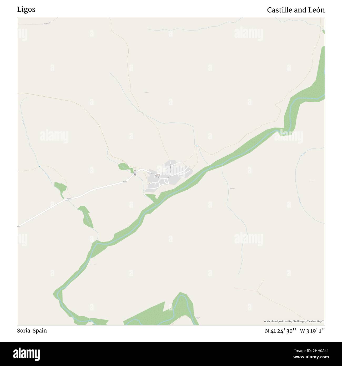 Ligos, Soria, Spagna, Castille e León, N 41 24' 30''', W 3 19' 1''', mappa, mappa senza tempo pubblicata nel 2021. Viaggiatori, esploratori e avventurieri come Florence Nightingale, David Livingstone, Ernest Shackleton, Lewis and Clark e Sherlock Holmes si sono affidati alle mappe per pianificare i viaggi verso gli angoli più remoti del mondo, Timeless Maps sta mappando la maggior parte delle località del mondo, mostrando il successo di grandi sogni Foto Stock