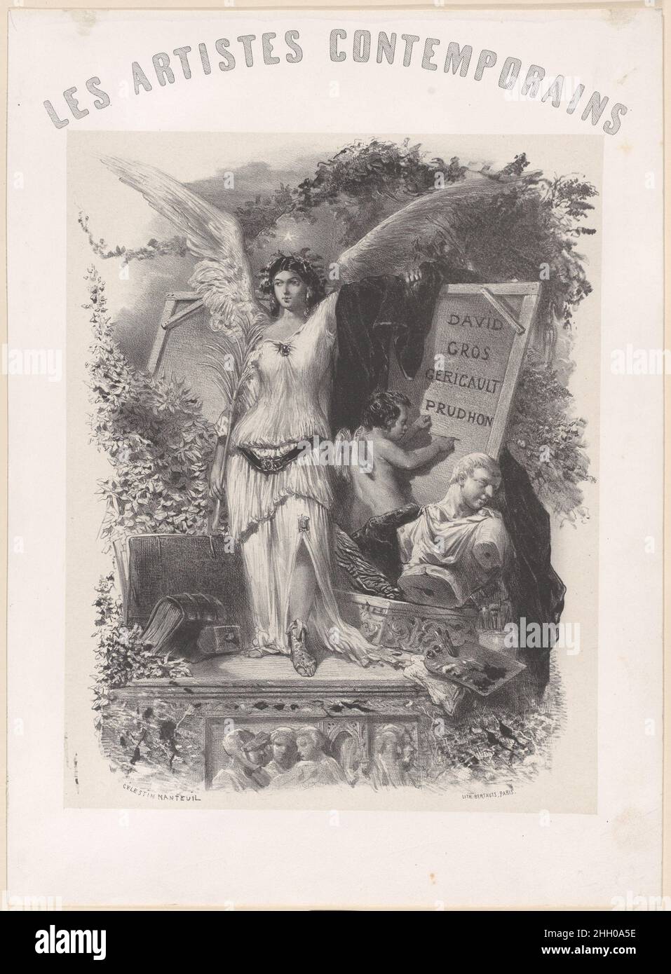 Les Artistes Contemporains (Artisti contemporanei) ca. 1847 Célestin Nanteuil. Les Artistes Contemporains (Artisti contemporanei). Célestin Nanteuil (francese (nato Italia), Roma 1813–1873 Bourron-Marlotte). CA. 1847. Litografia su colé di conchine. Stampa Foto Stock