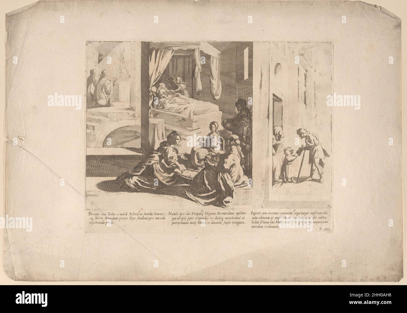 Episodio 1: I genitori di San Bernardino pregano Dio per un figlio; episodio 2: Nascita di San Bernardino; episodio 3: Il giovane San Bernardino compie un atto di misericordia, da 'la vita di San Bernardino di Siena' 1610–39 Bernardino Capitelli ogni scena della vita di San Bernardino è numerata con una corrispondente descrizione nel margine inferiore. Episodio 1: I genitori di San Bernardino pregano Dio per un figlio; episodio 2: Nascita di San Bernardino; episodio 3: Il giovane San Bernardino compie un atto di misericordia, dalla vita di San Bernardino da Siena. "La vita di San Bernardino da Siena". Foto Stock