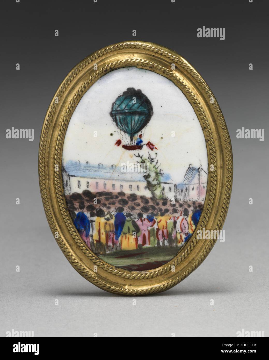 Manopola specchietto ca. 1783 Francese o Inglese. Manopola dello specchietto. Francese o britannico. CA. 1783. Smalto su rame, ottone. Smalti dipinti Foto Stock