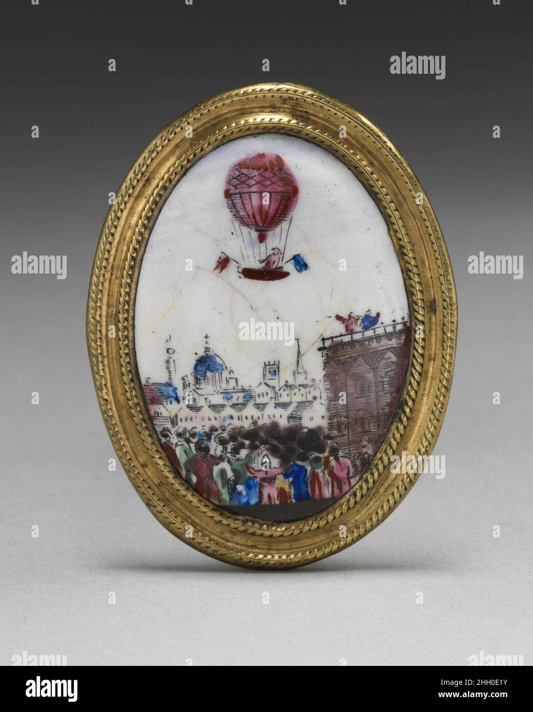 Manopola specchietto ca. 1783 Francese o Inglese. Manopola dello specchietto. Francese o britannico. CA. 1783. Smalto su rame, ottone. Smalti dipinti Foto Stock