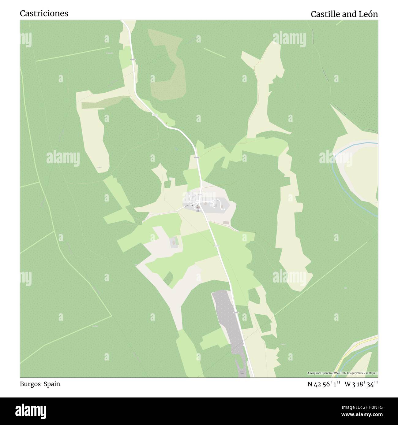 Castriciones, Burgos, Spagna, Castille e León, N 42 56' 1''', W 3 18' 34''', mappa, mappa senza tempo pubblicata nel 2021. Viaggiatori, esploratori e avventurieri come Florence Nightingale, David Livingstone, Ernest Shackleton, Lewis and Clark e Sherlock Holmes si sono affidati alle mappe per pianificare i viaggi verso gli angoli più remoti del mondo, Timeless Maps sta mappando la maggior parte delle località del mondo, mostrando il successo di grandi sogni Foto Stock