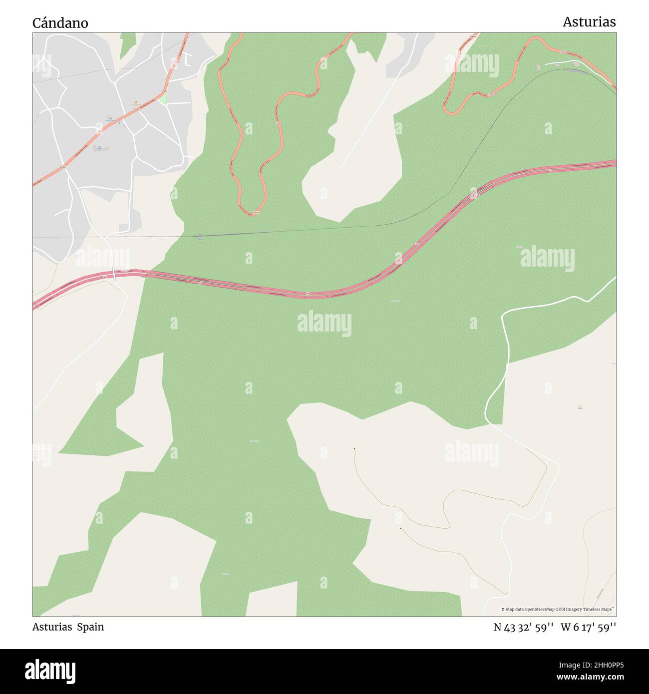 Cándano, Asturie, Spagna, Asturie, N 43 32' 59'', W 6 17' 59''', mappa, mappa senza tempo pubblicata nel 2021. Viaggiatori, esploratori e avventurieri come Florence Nightingale, David Livingstone, Ernest Shackleton, Lewis and Clark e Sherlock Holmes si sono affidati alle mappe per pianificare i viaggi verso gli angoli più remoti del mondo, Timeless Maps sta mappando la maggior parte delle località del mondo, mostrando il successo di grandi sogni Foto Stock