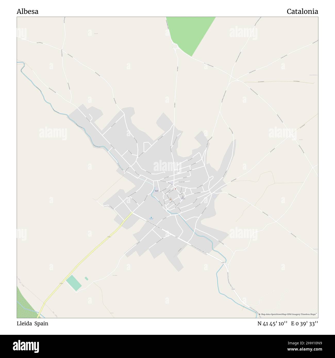 Albesa, Lleida, Spagna, Catalogna, N 41 45' 10'', e 0 39' 33''', mappa, mappa senza tempo pubblicata nel 2021. Viaggiatori, esploratori e avventurieri come Florence Nightingale, David Livingstone, Ernest Shackleton, Lewis and Clark e Sherlock Holmes si sono affidati alle mappe per pianificare i viaggi verso gli angoli più remoti del mondo, Timeless Maps sta mappando la maggior parte delle località del mondo, mostrando il successo di grandi sogni Foto Stock