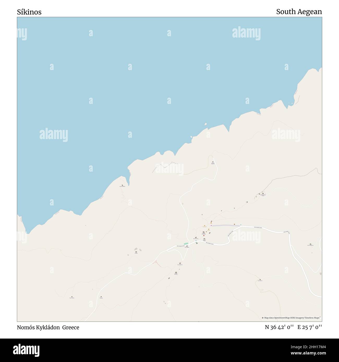 Síkinos, Nomós Kykládon, Grecia, Egeo meridionale, N 36 42' 0'', e 25 7' 0''', mappa, mappa senza tempo pubblicata nel 2021. Viaggiatori, esploratori e avventurieri come Florence Nightingale, David Livingstone, Ernest Shackleton, Lewis and Clark e Sherlock Holmes si sono affidati alle mappe per pianificare i viaggi verso gli angoli più remoti del mondo, Timeless Maps sta mappando la maggior parte delle località del mondo, mostrando il successo di grandi sogni Foto Stock
