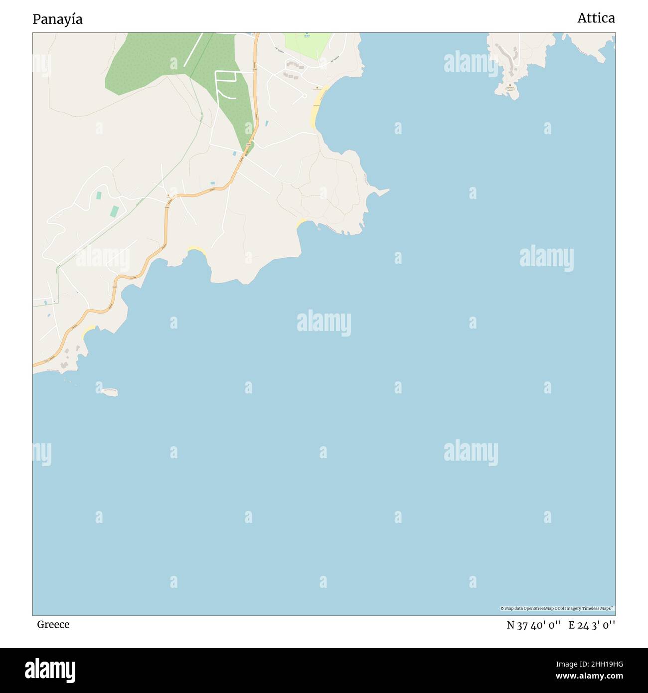 Panayía, Grecia, Attica, N 37 40' 0'', e 24 3' 0''', mappa, Mappa senza tempo pubblicata nel 2021. Viaggiatori, esploratori e avventurieri come Florence Nightingale, David Livingstone, Ernest Shackleton, Lewis and Clark e Sherlock Holmes si sono affidati alle mappe per pianificare i viaggi verso gli angoli più remoti del mondo, Timeless Maps sta mappando la maggior parte delle località del mondo, mostrando il successo di grandi sogni Foto Stock