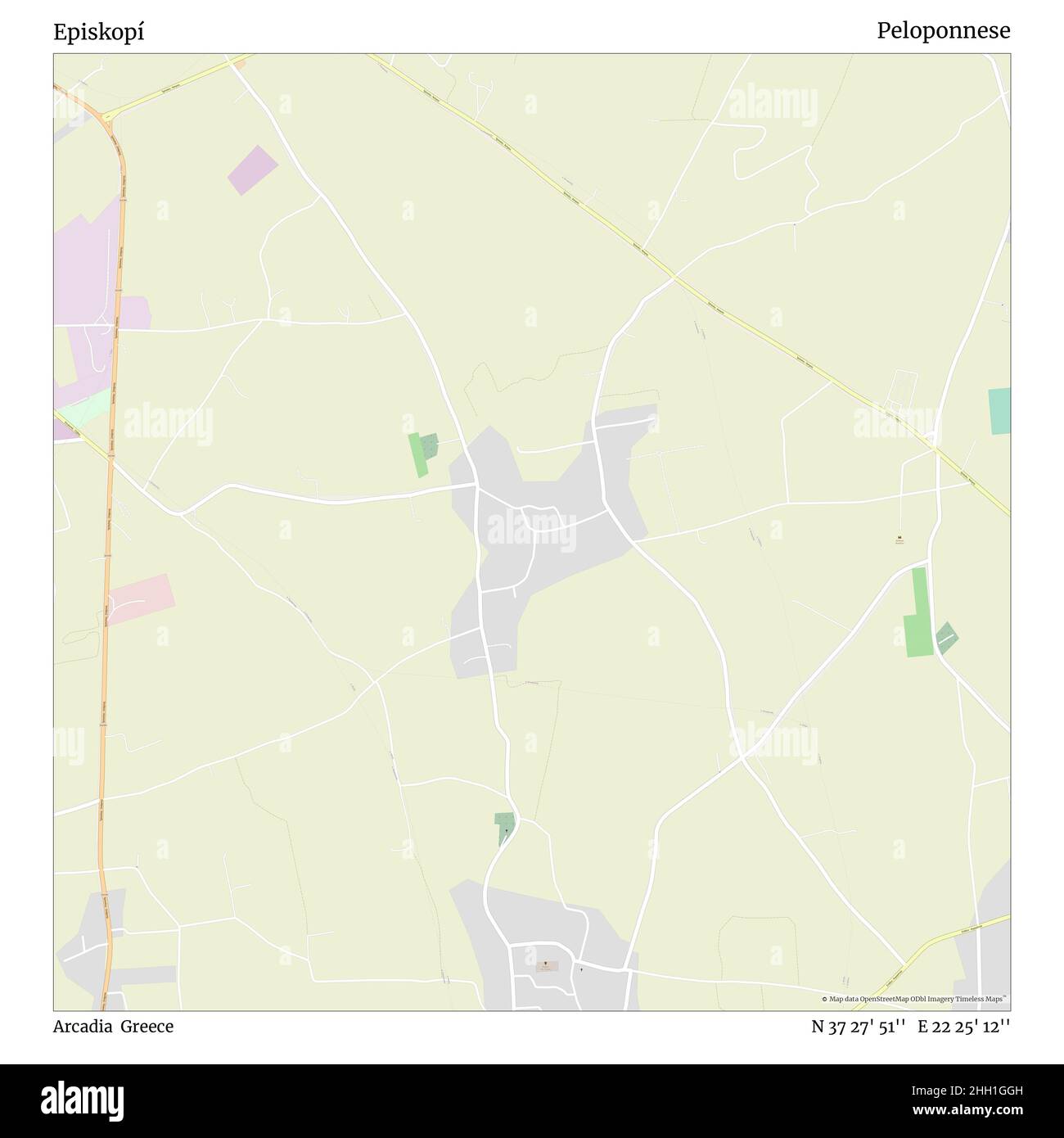 Episkopí, Arcadia, Grecia, Peloponneso, N 37 27' 51'', e 22 25' 12''', mappa, mappa senza tempo pubblicata nel 2021. Viaggiatori, esploratori e avventurieri come Florence Nightingale, David Livingstone, Ernest Shackleton, Lewis and Clark e Sherlock Holmes si sono affidati alle mappe per pianificare i viaggi verso gli angoli più remoti del mondo, Timeless Maps sta mappando la maggior parte delle località del mondo, mostrando il successo di grandi sogni Foto Stock