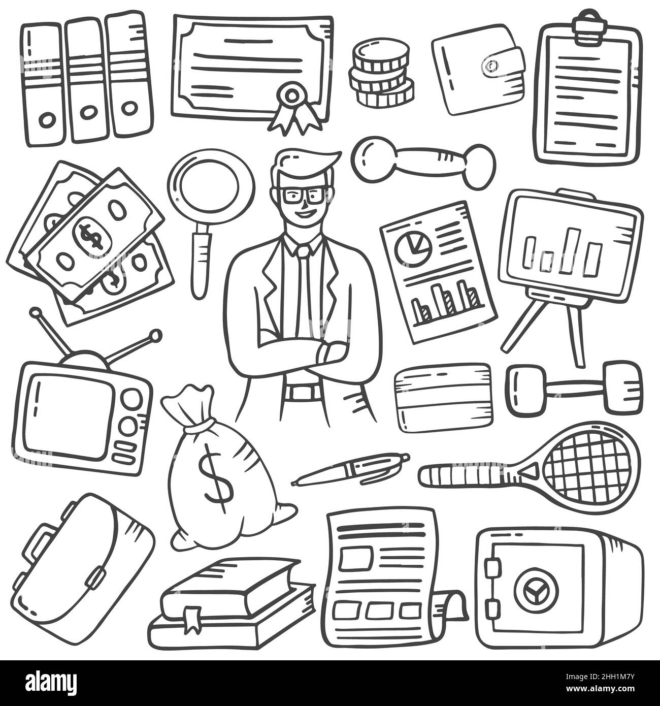 generation x doodle raccolte di set disegnati a mano con disegno vettoriale in stile bianco e nero Foto Stock