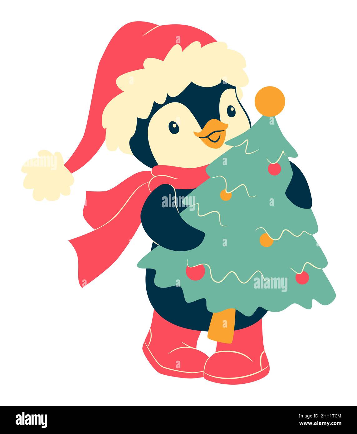 Cartoni animati di Natale Penguin clip art. Carino pinguino illustrazione vettoriale Illustrazione Vettoriale