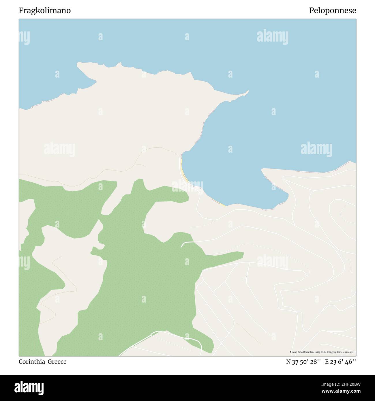 Fragkolimano, Corinthia, Grecia, Peloponneso, N 37 50' 28'', e 23 6' 46''', mappa, mappa senza tempo pubblicata nel 2021. Viaggiatori, esploratori e avventurieri come Florence Nightingale, David Livingstone, Ernest Shackleton, Lewis and Clark e Sherlock Holmes si sono affidati alle mappe per pianificare i viaggi verso gli angoli più remoti del mondo, Timeless Maps sta mappando la maggior parte delle località del mondo, mostrando il successo di grandi sogni Foto Stock