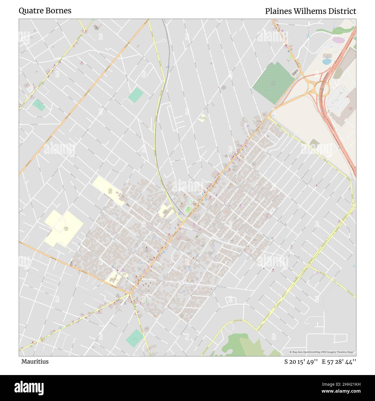 Quatre Bornes, Mauritius, Plaines Wilhems District, S 20 15' 49'', e 57 28' 44''', mappa, mappa senza tempo pubblicata nel 2021. Viaggiatori, esploratori e avventurieri come Florence Nightingale, David Livingstone, Ernest Shackleton, Lewis and Clark e Sherlock Holmes si sono affidati alle mappe per pianificare i viaggi verso gli angoli più remoti del mondo, Timeless Maps sta mappando la maggior parte delle località del mondo, mostrando il successo di grandi sogni Foto Stock