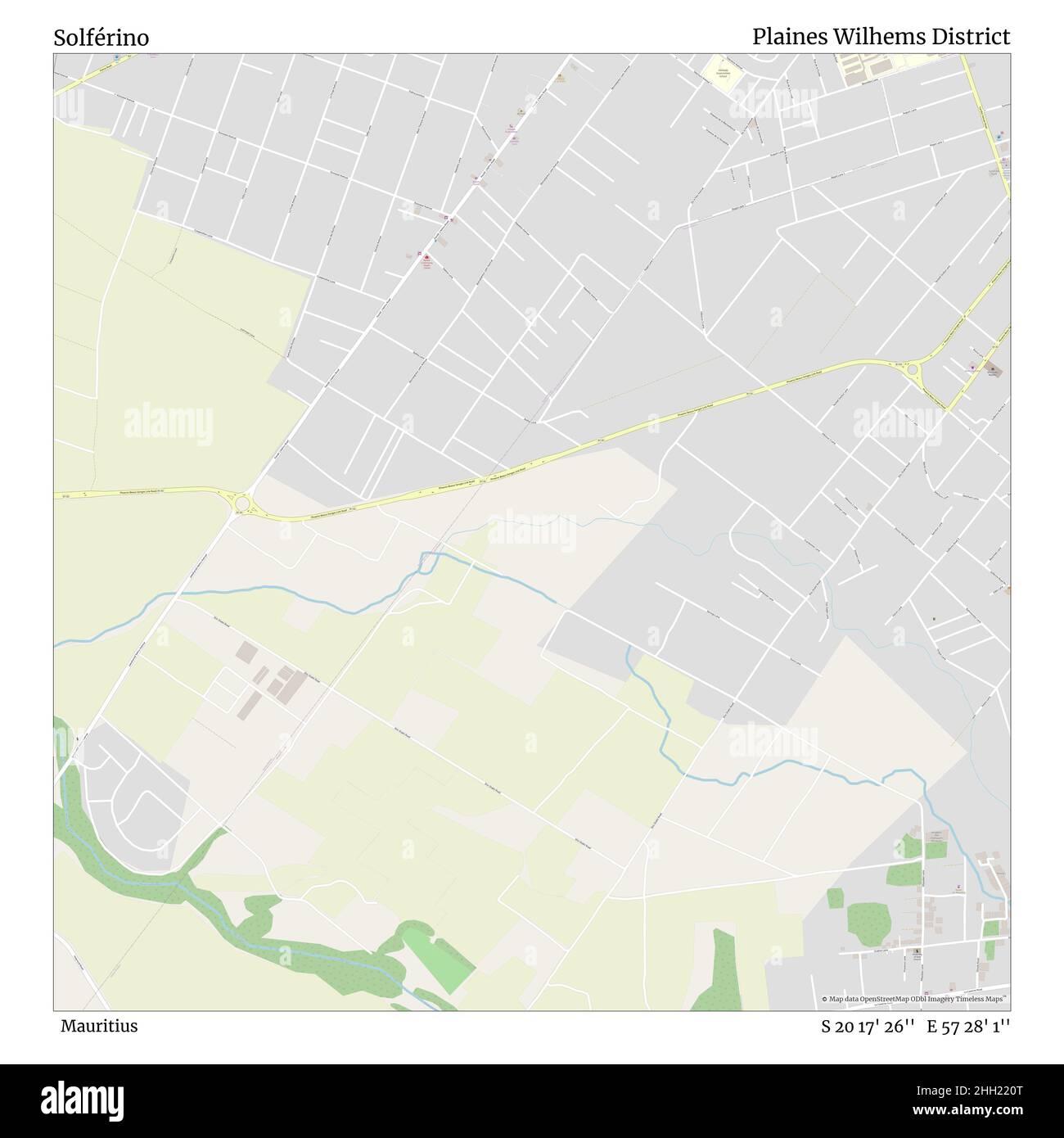 Solférino, Mauritius, Plaines Wilhems District, S 20 17' 26'', e 57 28' 1''', mappa, mappa senza tempo pubblicata nel 2021. Viaggiatori, esploratori e avventurieri come Florence Nightingale, David Livingstone, Ernest Shackleton, Lewis and Clark e Sherlock Holmes si sono affidati alle mappe per pianificare i viaggi verso gli angoli più remoti del mondo, Timeless Maps sta mappando la maggior parte delle località del mondo, mostrando il successo di grandi sogni Foto Stock