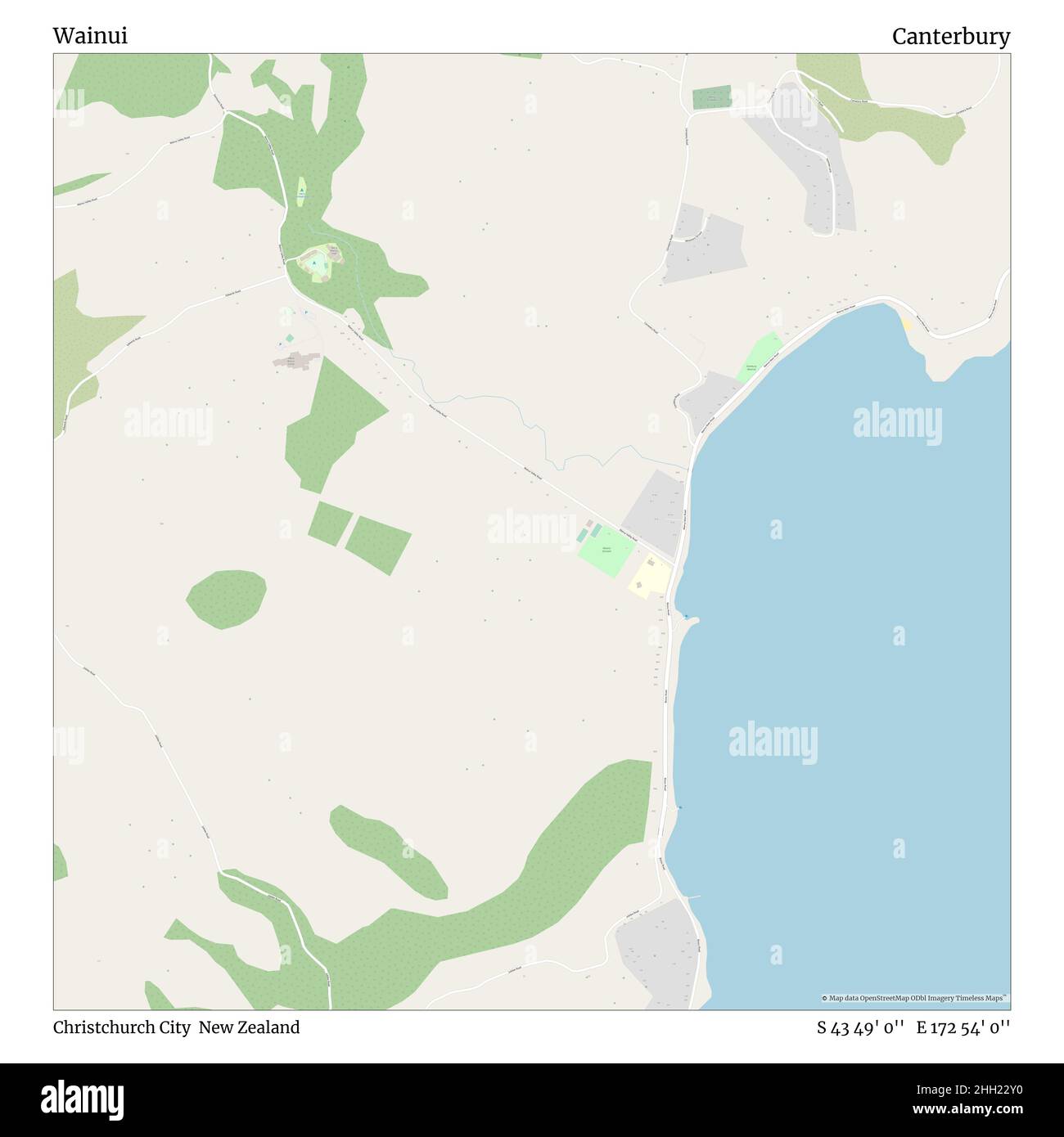 Wainui, Christchurch City, Nuova Zelanda, Canterbury, S 43 49' 0'', e 172 54' 0''', mappa, mappa senza tempo pubblicata nel 2021. Viaggiatori, esploratori e avventurieri come Florence Nightingale, David Livingstone, Ernest Shackleton, Lewis and Clark e Sherlock Holmes si sono affidati alle mappe per pianificare i viaggi verso gli angoli più remoti del mondo, Timeless Maps sta mappando la maggior parte delle località del mondo, mostrando il successo di grandi sogni Foto Stock