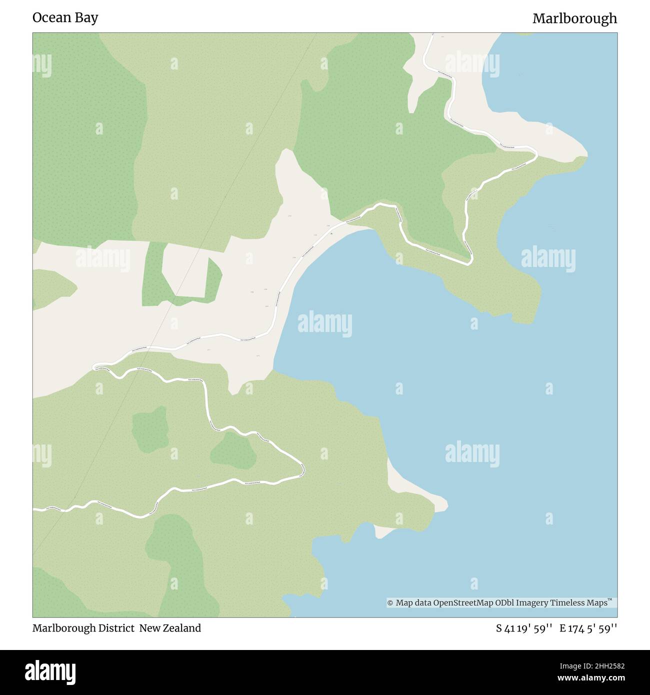 Ocean Bay, Marlborough District, Nuova Zelanda, Marlborough, S 41 19' 59'', e 174 5' 59''', mappa, mappa senza tempo pubblicata nel 2021. Viaggiatori, esploratori e avventurieri come Florence Nightingale, David Livingstone, Ernest Shackleton, Lewis and Clark e Sherlock Holmes si sono affidati alle mappe per pianificare i viaggi verso gli angoli più remoti del mondo, Timeless Maps sta mappando la maggior parte delle località del mondo, mostrando il successo di grandi sogni Foto Stock