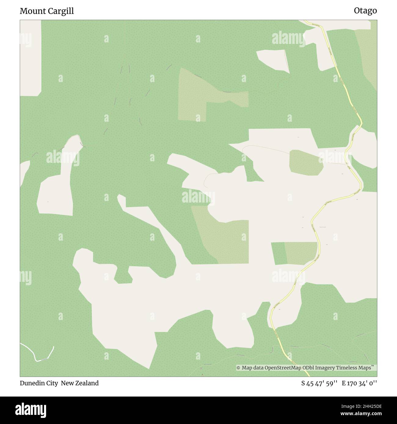 Mount Cargill, Dunedin City, Nuova Zelanda, Otago, S 45 47' 59'', e 170 34' 0''', mappa, Mappa senza tempo pubblicata nel 2021. Viaggiatori, esploratori e avventurieri come Florence Nightingale, David Livingstone, Ernest Shackleton, Lewis and Clark e Sherlock Holmes si sono affidati alle mappe per pianificare i viaggi verso gli angoli più remoti del mondo, Timeless Maps sta mappando la maggior parte delle località del mondo, mostrando il successo di grandi sogni Foto Stock