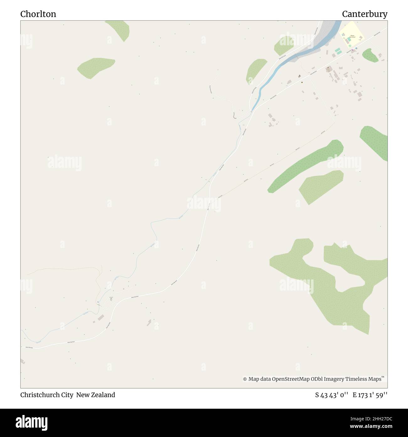 Chorlton, Christchurch City, Nuova Zelanda, Canterbury, S 43 43' 0'', e 173 1' 59''', mappa, mappa senza tempo pubblicata nel 2021. Viaggiatori, esploratori e avventurieri come Florence Nightingale, David Livingstone, Ernest Shackleton, Lewis and Clark e Sherlock Holmes si sono affidati alle mappe per pianificare i viaggi verso gli angoli più remoti del mondo, Timeless Maps sta mappando la maggior parte delle località del mondo, mostrando il successo di grandi sogni Foto Stock