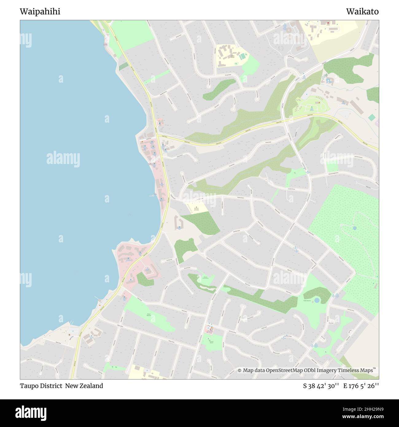 Waipahihi, distretto di Taupo, Nuova Zelanda, Waikato, S 38 42' 30'', e 176 5' 26'', mappa, mappa senza tempo pubblicata nel 2021. Viaggiatori, esploratori e avventurieri come Florence Nightingale, David Livingstone, Ernest Shackleton, Lewis and Clark e Sherlock Holmes si sono affidati alle mappe per pianificare i viaggi verso gli angoli più remoti del mondo, Timeless Maps sta mappando la maggior parte delle località del mondo, mostrando il successo di grandi sogni Foto Stock