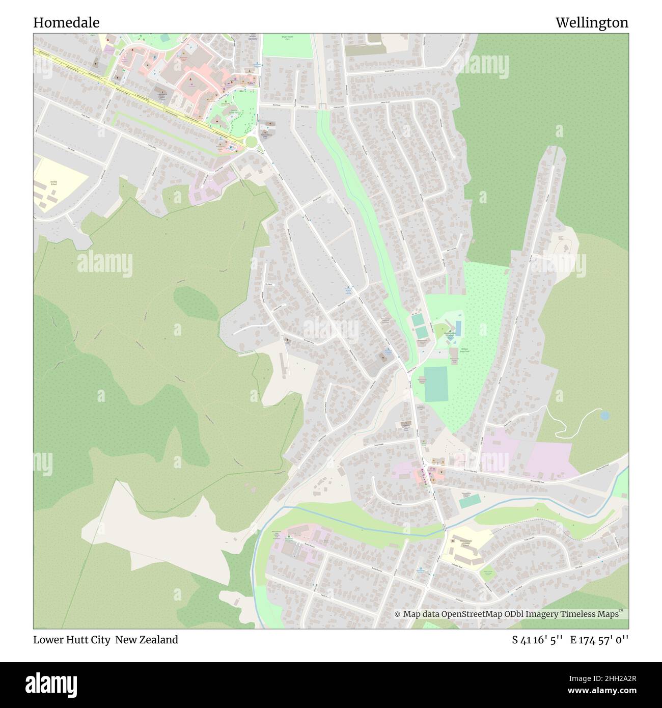 Homedale, Lower Hutt City, Nuova Zelanda, Wellington, S 41 16' 5'', e 174 57' 0''', mappa, mappa senza tempo pubblicata nel 2021. Viaggiatori, esploratori e avventurieri come Florence Nightingale, David Livingstone, Ernest Shackleton, Lewis and Clark e Sherlock Holmes si sono affidati alle mappe per pianificare i viaggi verso gli angoli più remoti del mondo, Timeless Maps sta mappando la maggior parte delle località del mondo, mostrando il successo di grandi sogni Foto Stock