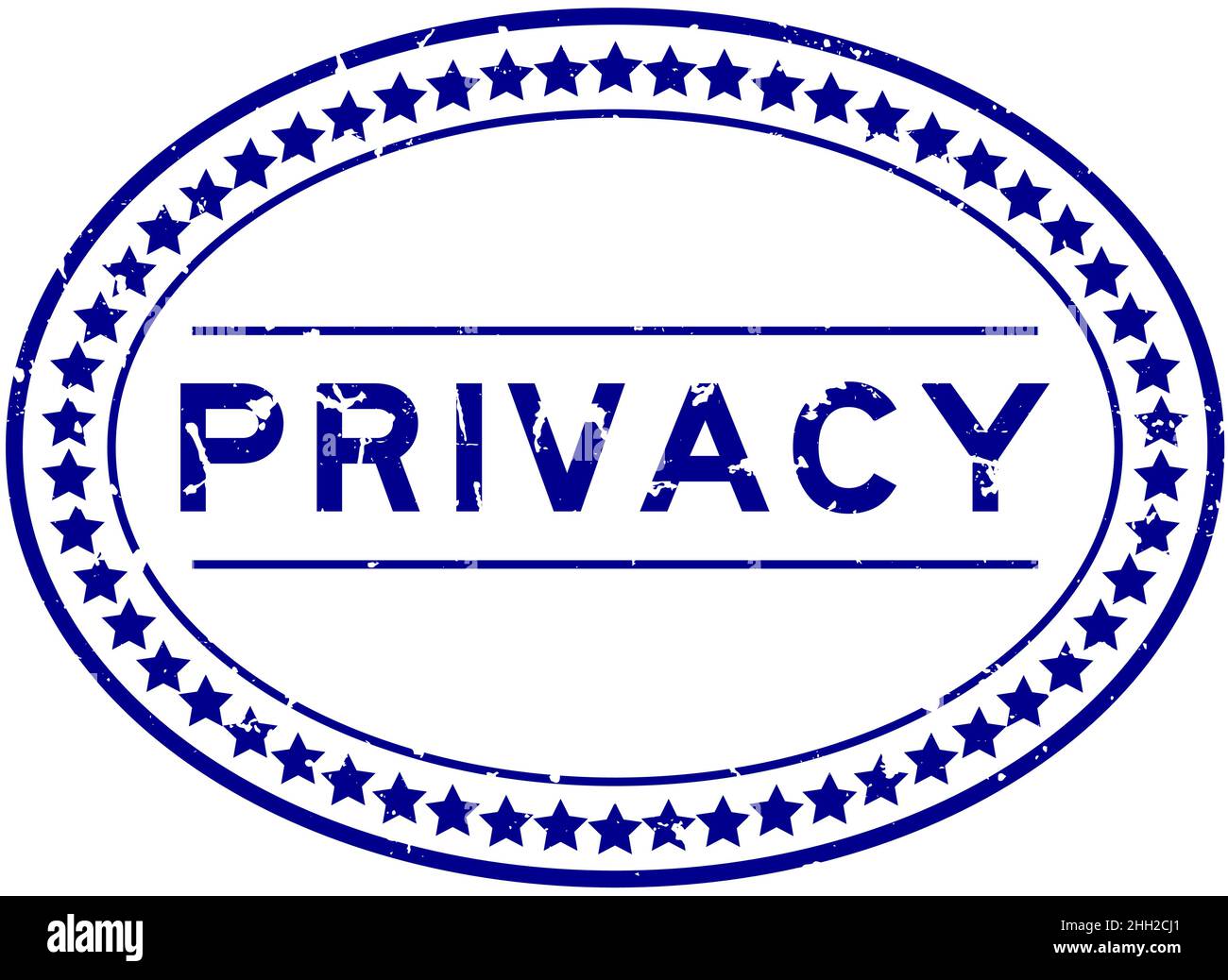 Grunge blu privacy parola ovale gomma sigillo timbro su sfondo bianco Illustrazione Vettoriale