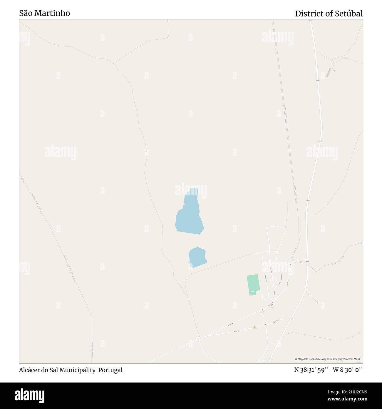 São Martinho, comune di Alcácer do SAL, Portogallo, Distretto di Setúbal, N 38 31' 59'', W 8 30' 0''', mappa, Mappa senza tempo pubblicata nel 2021. Viaggiatori, esploratori e avventurieri come Florence Nightingale, David Livingstone, Ernest Shackleton, Lewis and Clark e Sherlock Holmes si sono affidati alle mappe per pianificare i viaggi verso gli angoli più remoti del mondo, Timeless Maps sta mappando la maggior parte delle località del mondo, mostrando il successo di grandi sogni Foto Stock