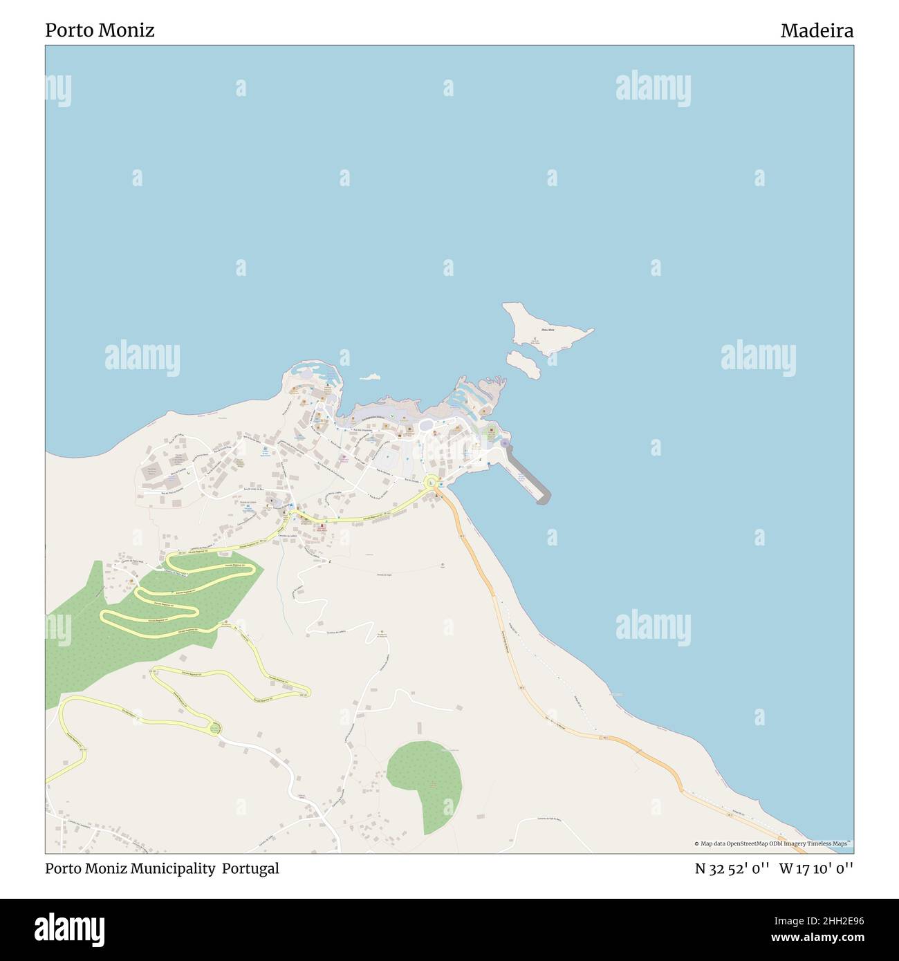 Porto Moniz, comune di Porto Moniz, Portogallo, Madeira, N 32 52' 0'', W 17 10' 0''', mappa, mappa senza tempo pubblicata nel 2021. Viaggiatori, esploratori e avventurieri come Florence Nightingale, David Livingstone, Ernest Shackleton, Lewis and Clark e Sherlock Holmes si sono affidati alle mappe per pianificare i viaggi verso gli angoli più remoti del mondo, Timeless Maps sta mappando la maggior parte delle località del mondo, mostrando il successo di grandi sogni Foto Stock