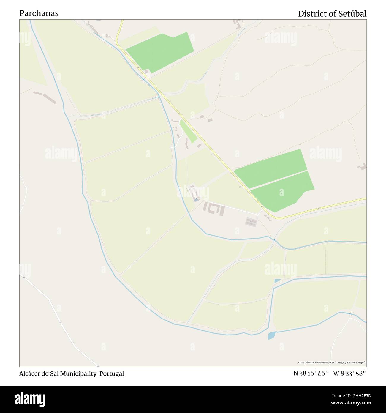 Parchanas, comune di Alcácer do SAL, Portogallo, Distretto di Setúbal, N 38 16' 46'', W 8 23' 58''', mappa, Mappa senza tempo pubblicata nel 2021. Viaggiatori, esploratori e avventurieri come Florence Nightingale, David Livingstone, Ernest Shackleton, Lewis and Clark e Sherlock Holmes si sono affidati alle mappe per pianificare i viaggi verso gli angoli più remoti del mondo, Timeless Maps sta mappando la maggior parte delle località del mondo, mostrando il successo di grandi sogni Foto Stock