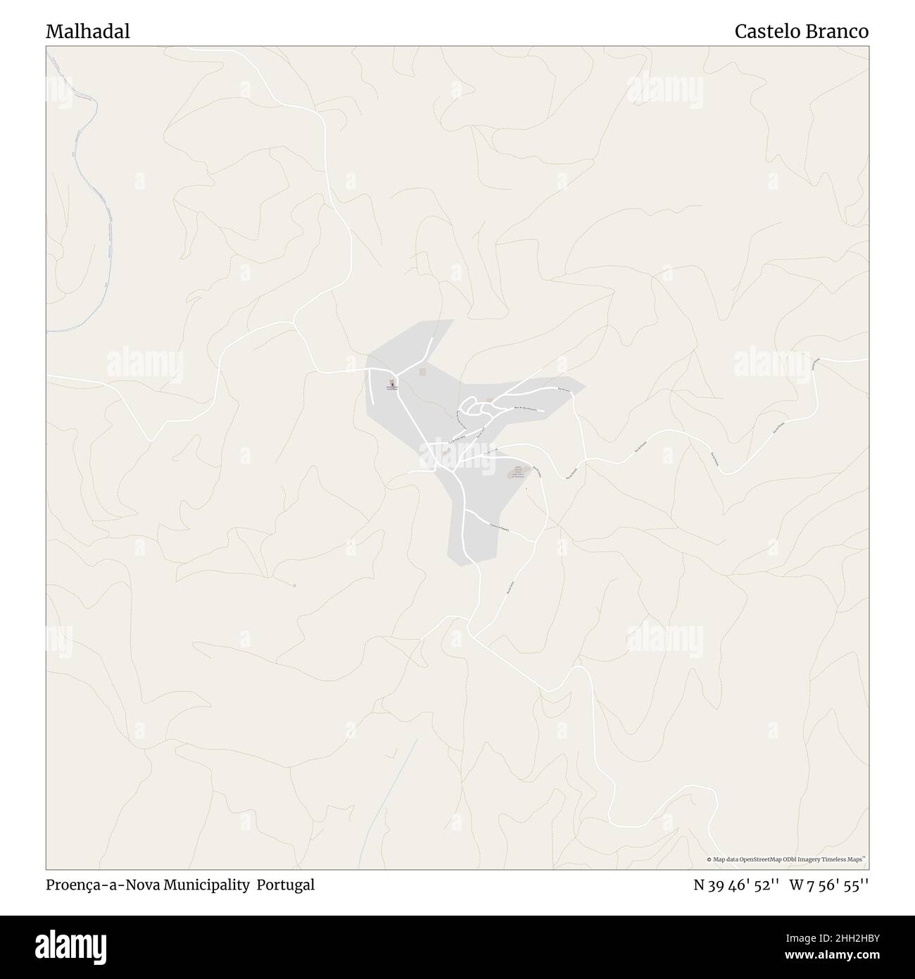 Malhadal, comune di Proensca-a-Nova, Portogallo, Castelo Branco, N 39 46' 52'', W 7 56' 55''', mappa, Mappa senza tempo pubblicata nel 2021. Viaggiatori, esploratori e avventurieri come Florence Nightingale, David Livingstone, Ernest Shackleton, Lewis and Clark e Sherlock Holmes si sono affidati alle mappe per pianificare i viaggi verso gli angoli più remoti del mondo, Timeless Maps sta mappando la maggior parte delle località del mondo, mostrando il successo di grandi sogni Foto Stock