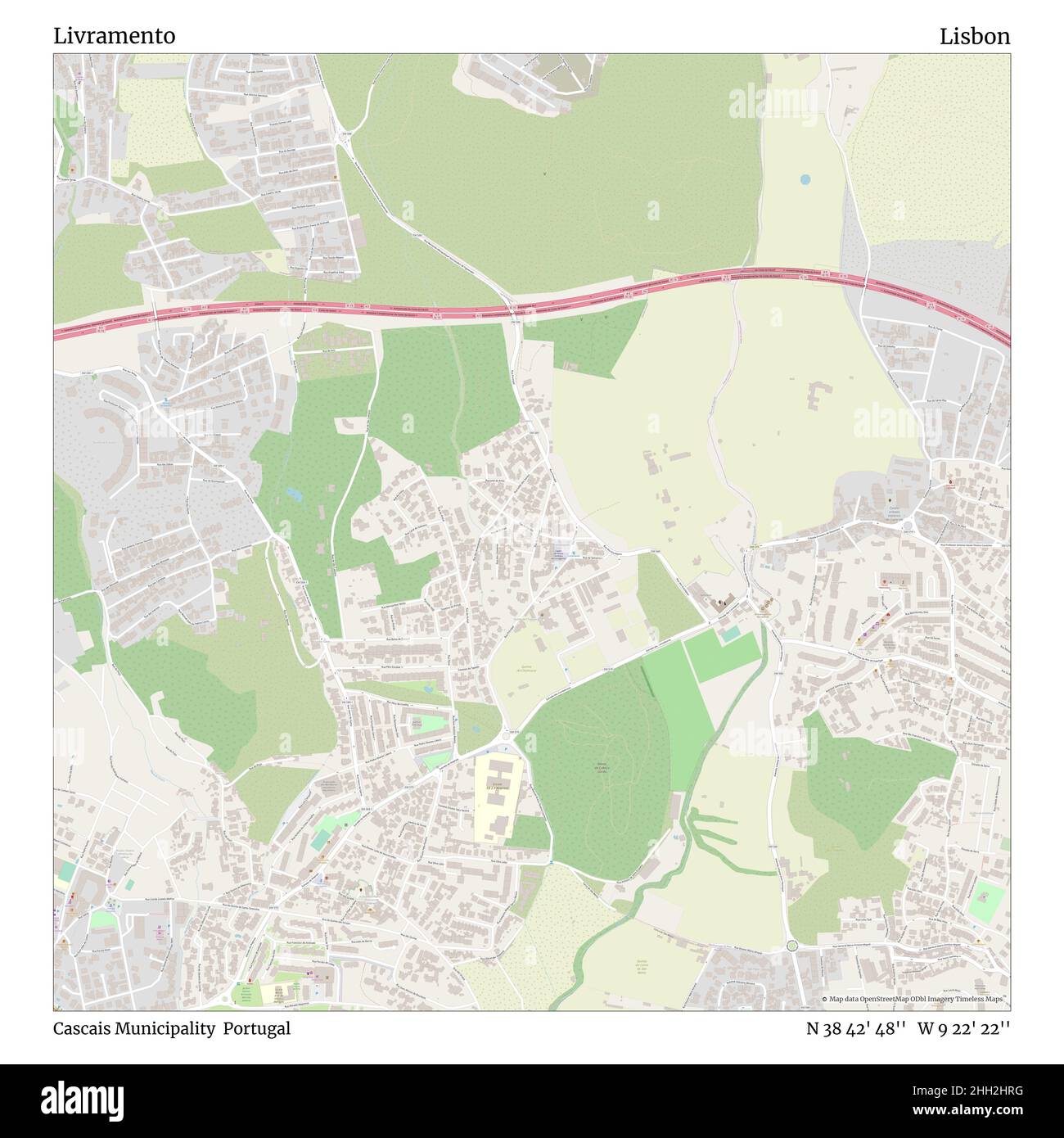 Livramento, comune di Cascais, Portogallo, Lisbona, N 38 42' 48'', W 9 22' 22''', mappa, mappa senza tempo pubblicata nel 2021. Viaggiatori, esploratori e avventurieri come Florence Nightingale, David Livingstone, Ernest Shackleton, Lewis and Clark e Sherlock Holmes si sono affidati alle mappe per pianificare i viaggi verso gli angoli più remoti del mondo, Timeless Maps sta mappando la maggior parte delle località del mondo, mostrando il successo di grandi sogni Foto Stock