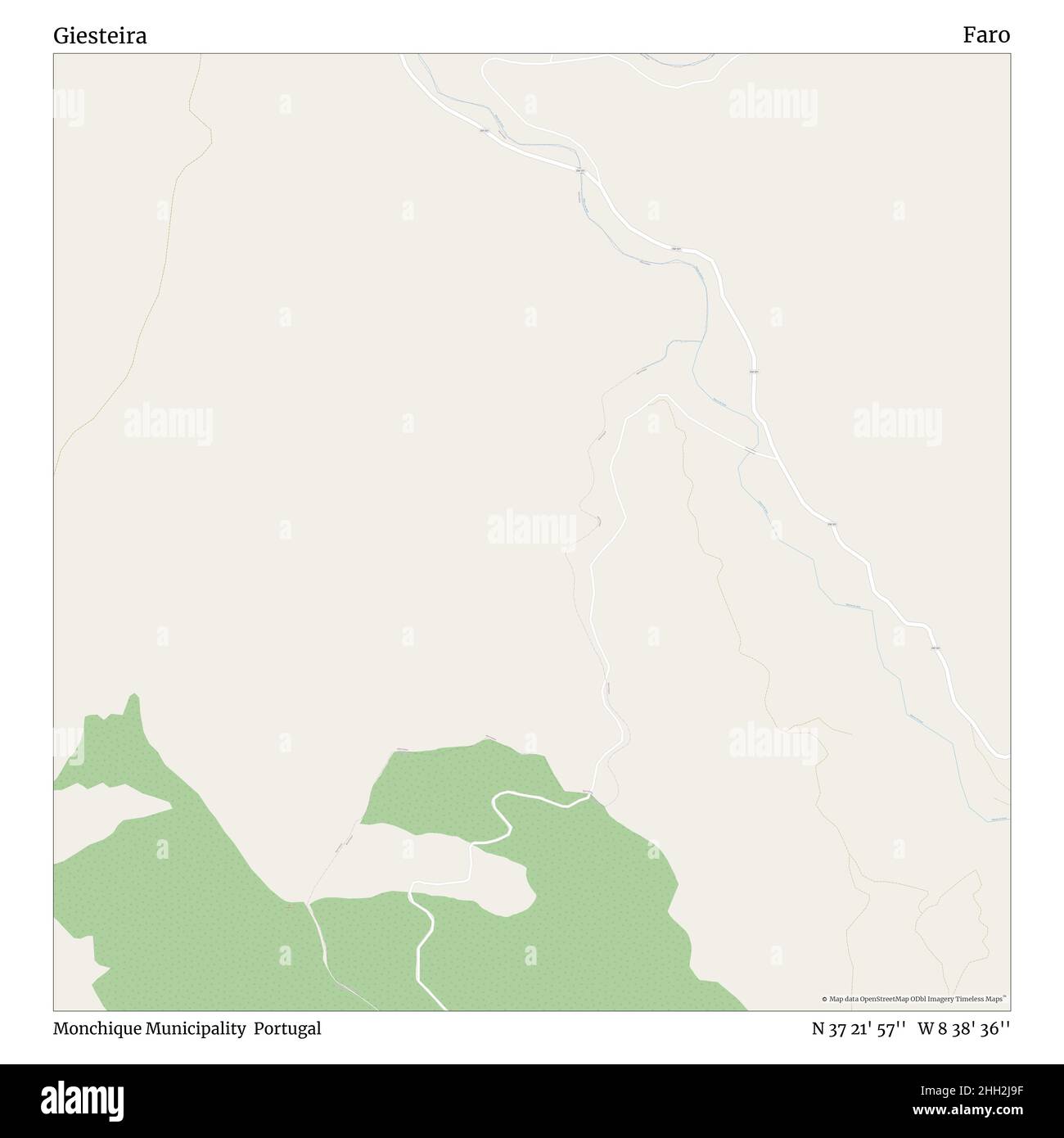 Giesteira, comune di Monchique, Portogallo, Faro, N 37 21' 57''', W 8 38' 36''', mappa, mappa senza tempo pubblicata nel 2021. Viaggiatori, esploratori e avventurieri come Florence Nightingale, David Livingstone, Ernest Shackleton, Lewis and Clark e Sherlock Holmes si sono affidati alle mappe per pianificare i viaggi verso gli angoli più remoti del mondo, Timeless Maps sta mappando la maggior parte delle località del mondo, mostrando il successo di grandi sogni Foto Stock