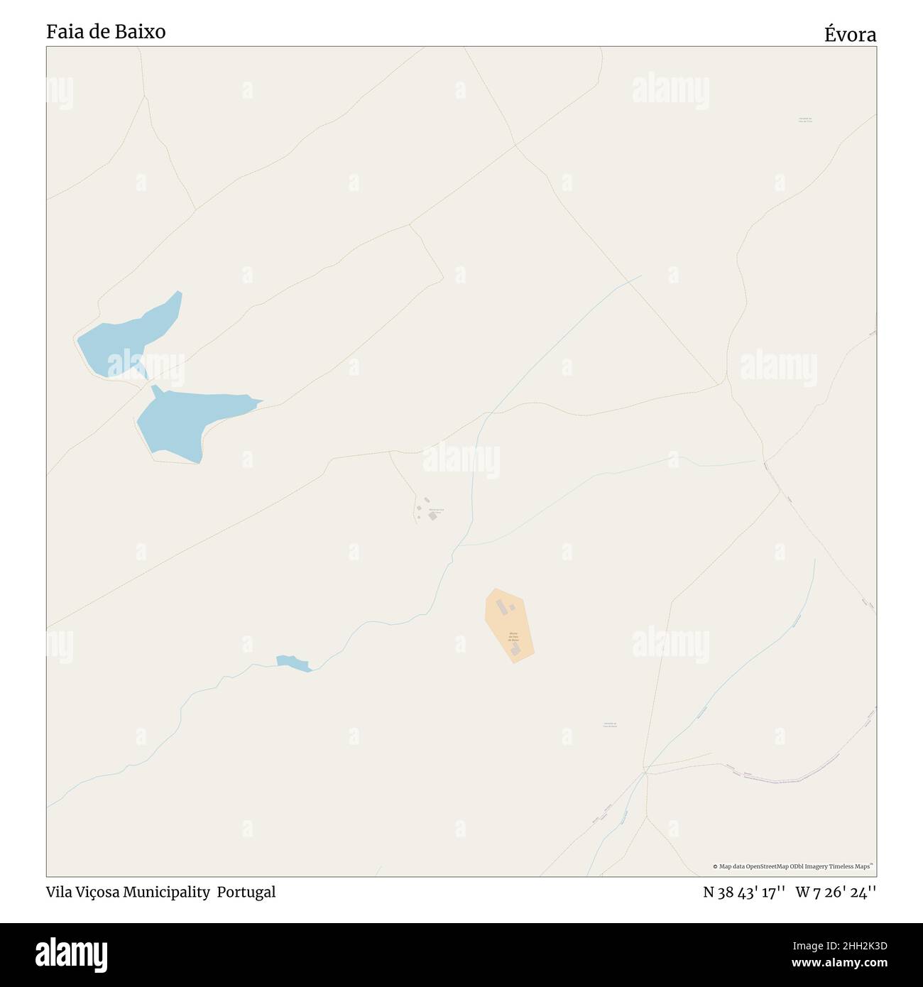 FAIA de Baixo, comune di Vila Viosa, Portogallo, Évora, N 38 43' 17''', W 7 26' 24''', mappa, Mappa senza tempo pubblicata nel 2021. Viaggiatori, esploratori e avventurieri come Florence Nightingale, David Livingstone, Ernest Shackleton, Lewis and Clark e Sherlock Holmes si sono affidati alle mappe per pianificare i viaggi verso gli angoli più remoti del mondo, Timeless Maps sta mappando la maggior parte delle località del mondo, mostrando il successo di grandi sogni Foto Stock