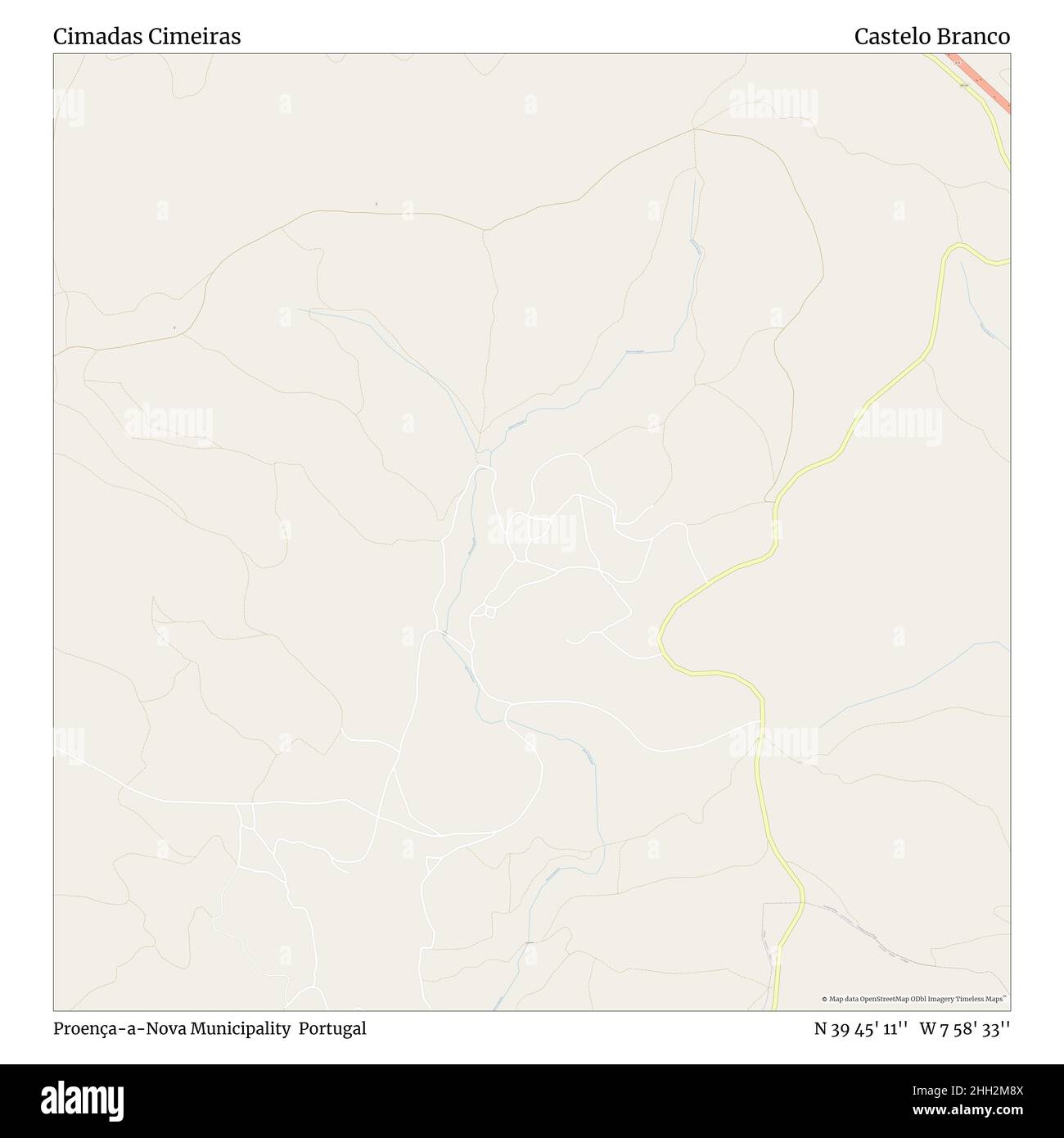 Cimadas Cimeiras, comune di Proenza-a-Nova, Portogallo, Castelo Branco, N 39 45' 11'', W 7 58' 33''', mappa, mappa senza tempo pubblicata nel 2021. Viaggiatori, esploratori e avventurieri come Florence Nightingale, David Livingstone, Ernest Shackleton, Lewis and Clark e Sherlock Holmes si sono affidati alle mappe per pianificare i viaggi verso gli angoli più remoti del mondo, Timeless Maps sta mappando la maggior parte delle località del mondo, mostrando il successo di grandi sogni Foto Stock